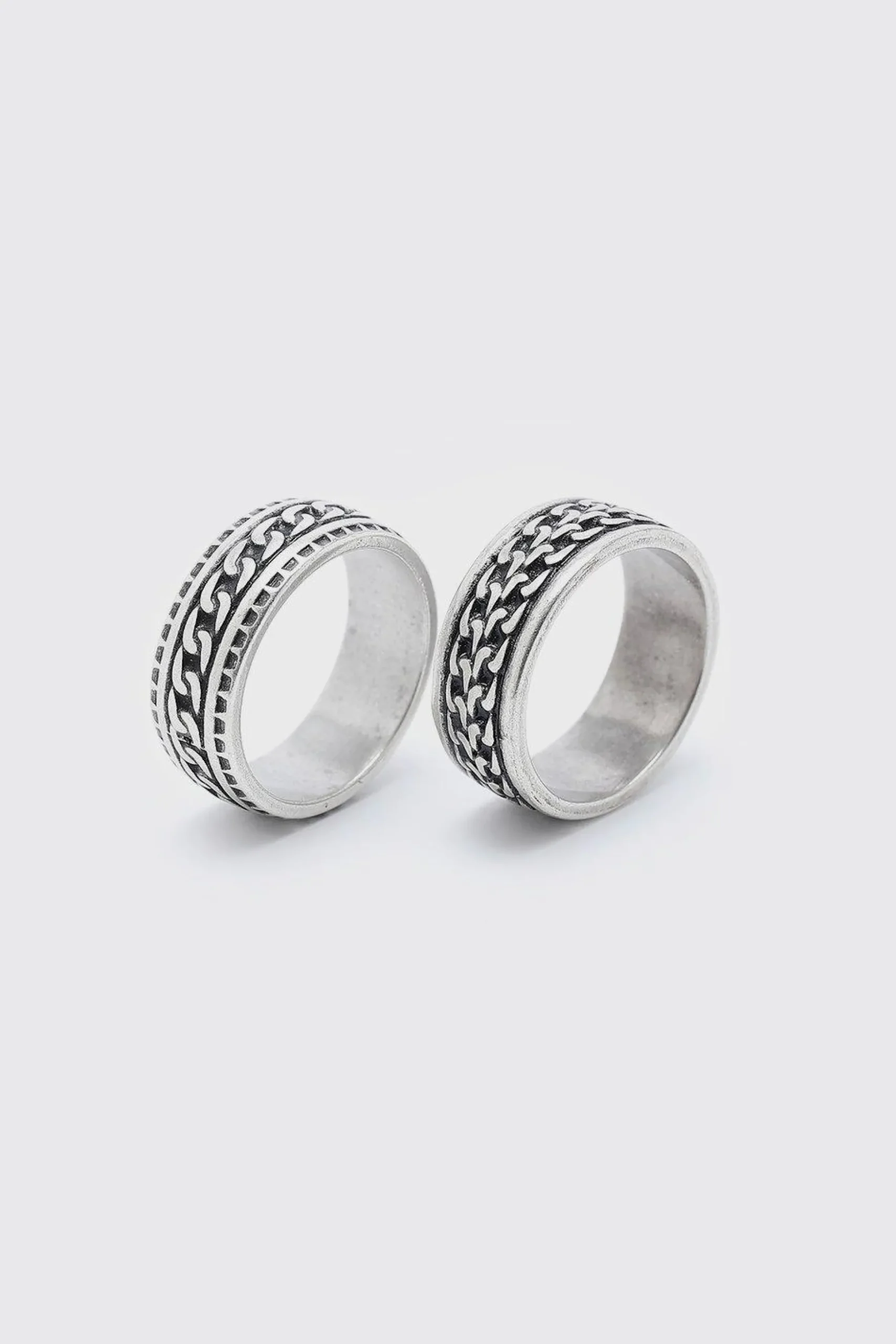 2 Pack Chain Detail Rings | BoohooMAN UK