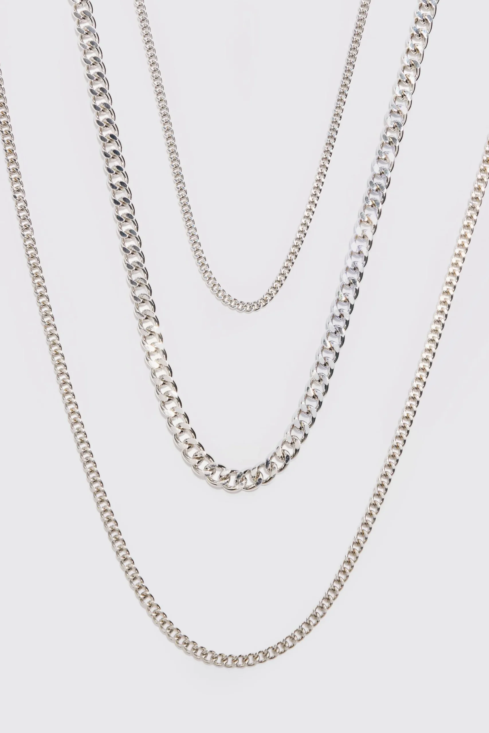 3 Pack Chain Necklace In Silver | BoohooMAN UK