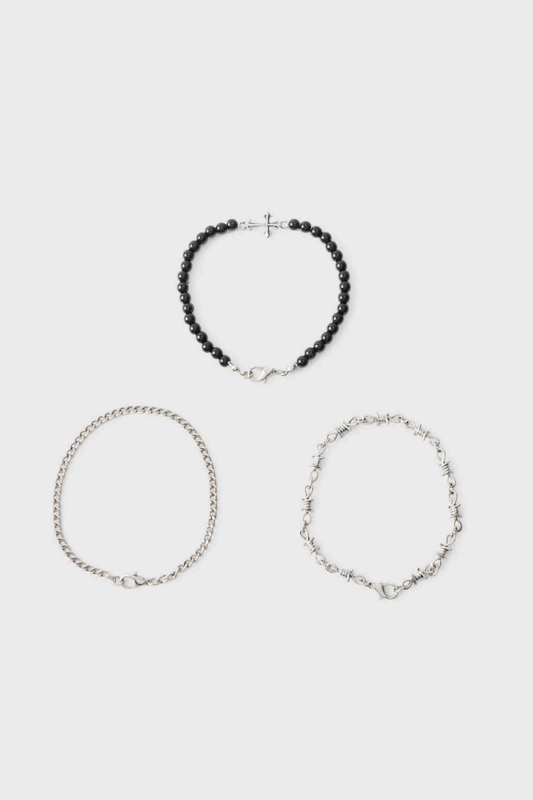 3 Pack Cross Pendant Bracelets | BoohooMAN UK