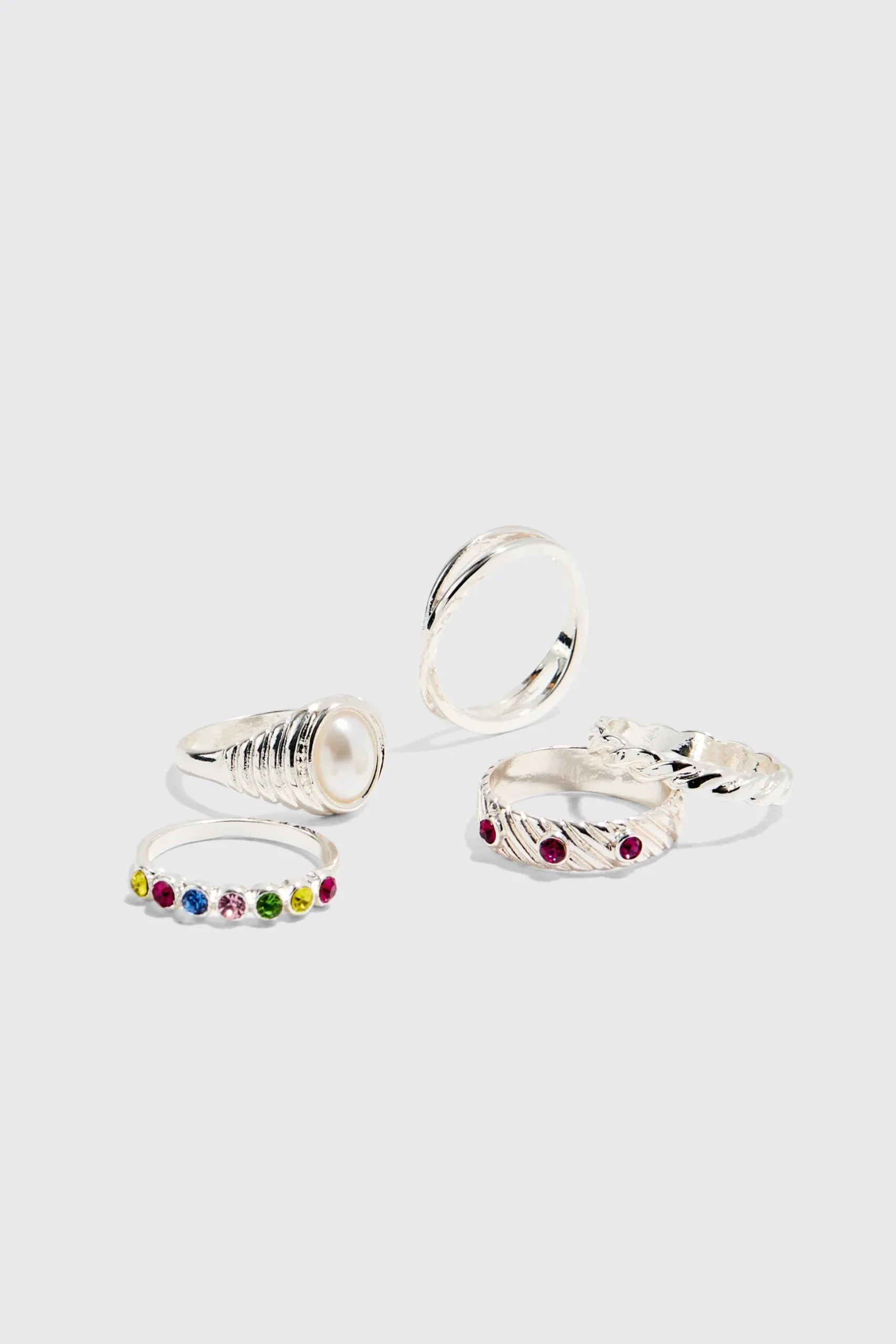 5 Pack Gem Stone Rings | BoohooMAN UK