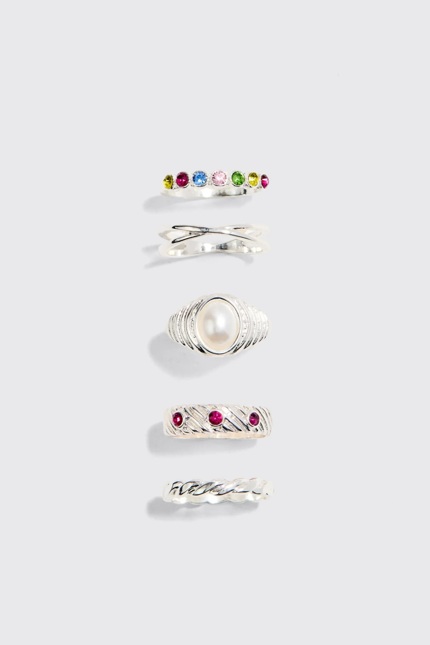5 Pack Gem Stone Rings | BoohooMAN UK