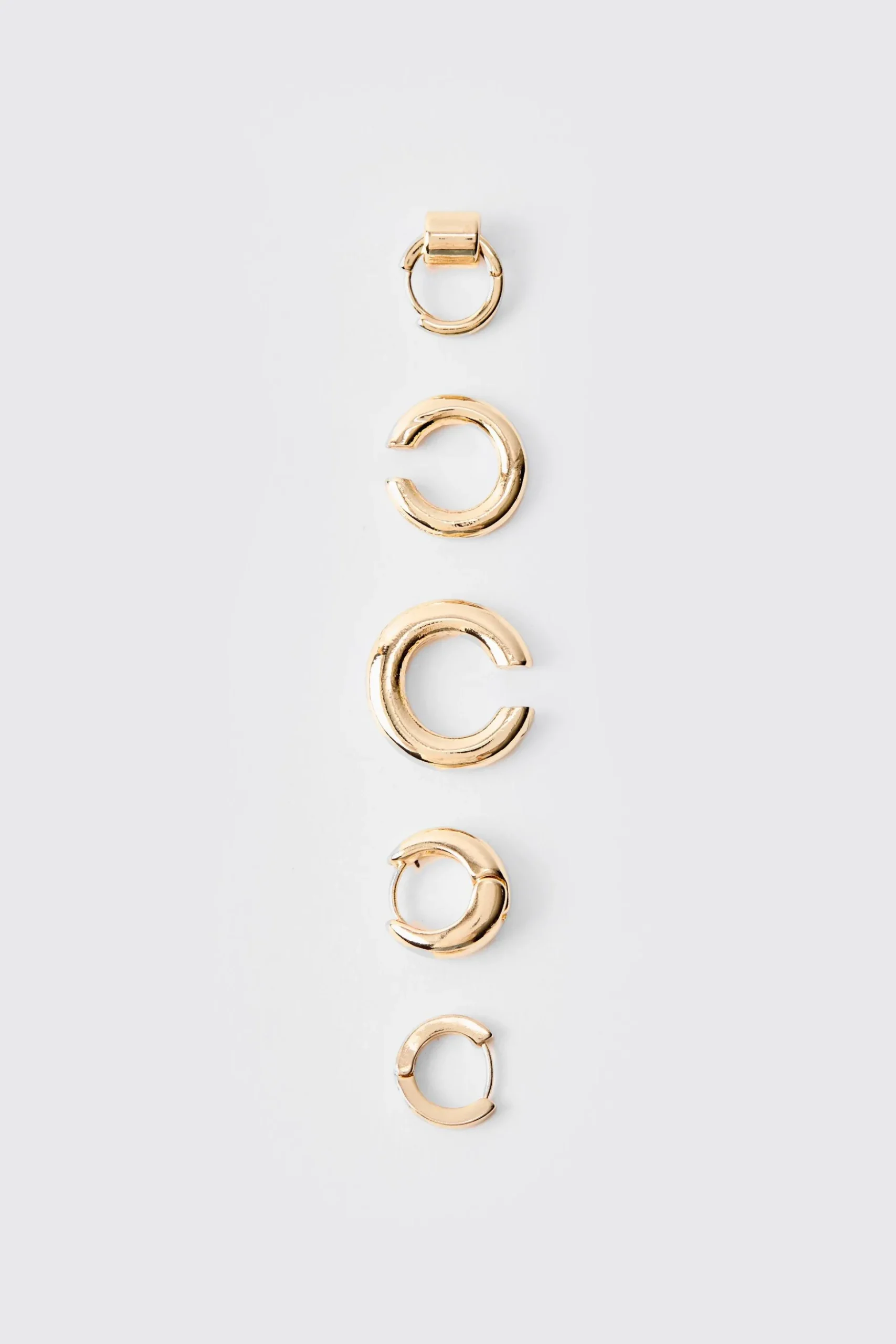 5 Pack Gold Hoop Earrings In Gold | BoohooMAN UK