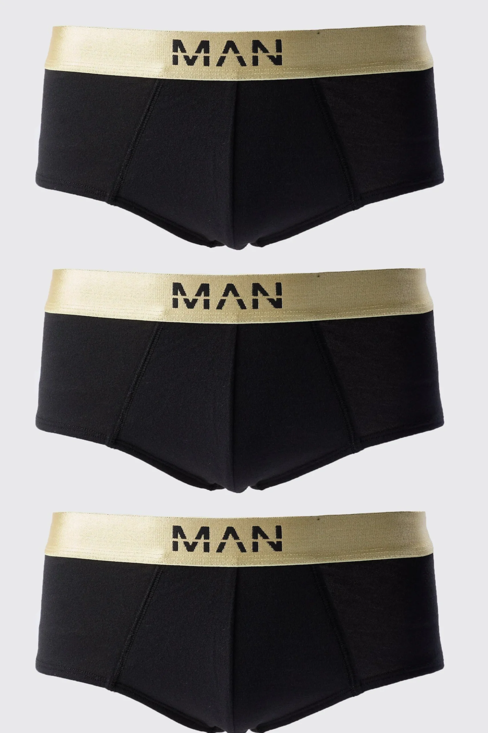 3 Pack Man Dash Gold Waistband Briefs In Black | BoohooMAN UK