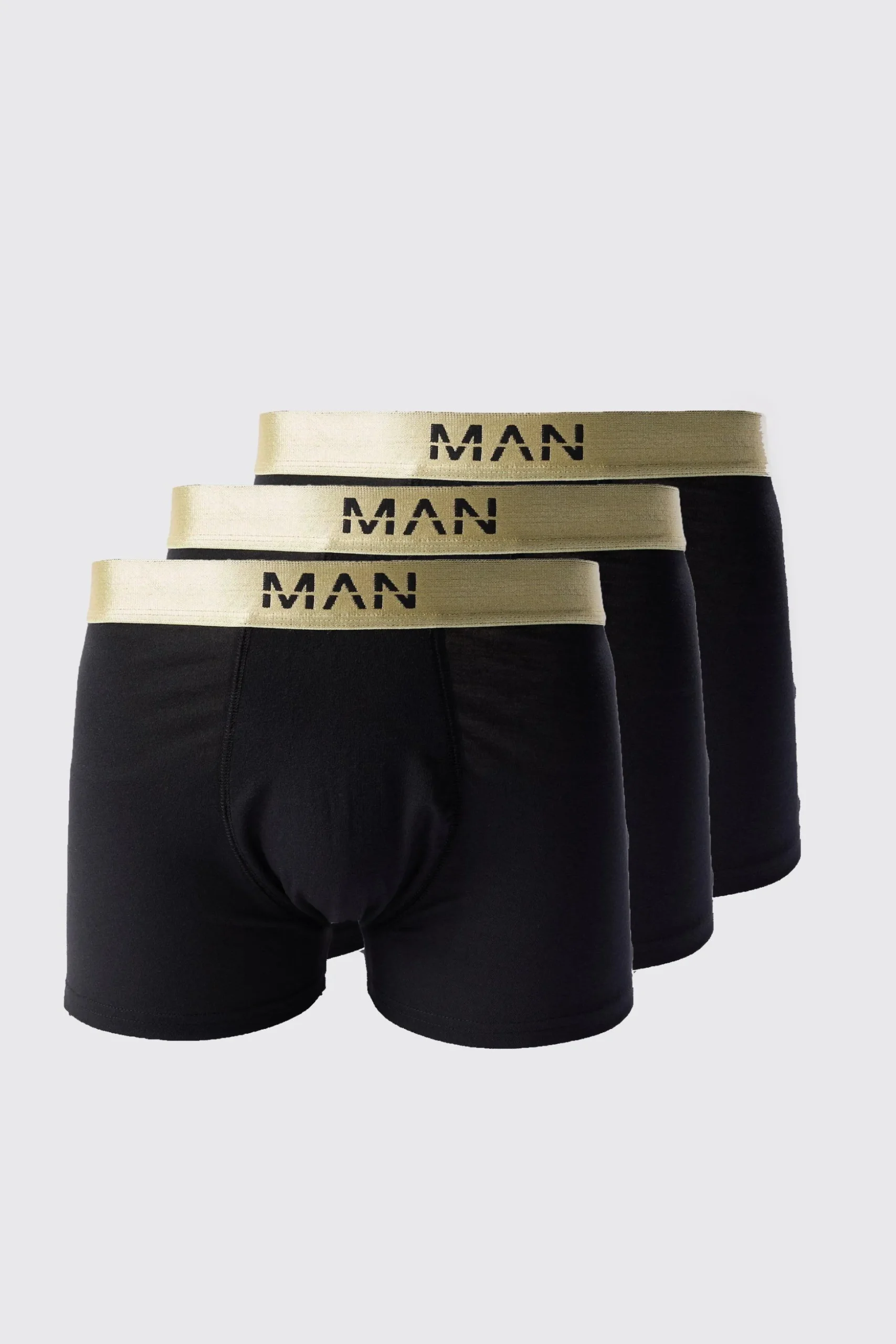 3 Pack Man Dash Gold Waistband Boxers In Black | BoohooMAN UK