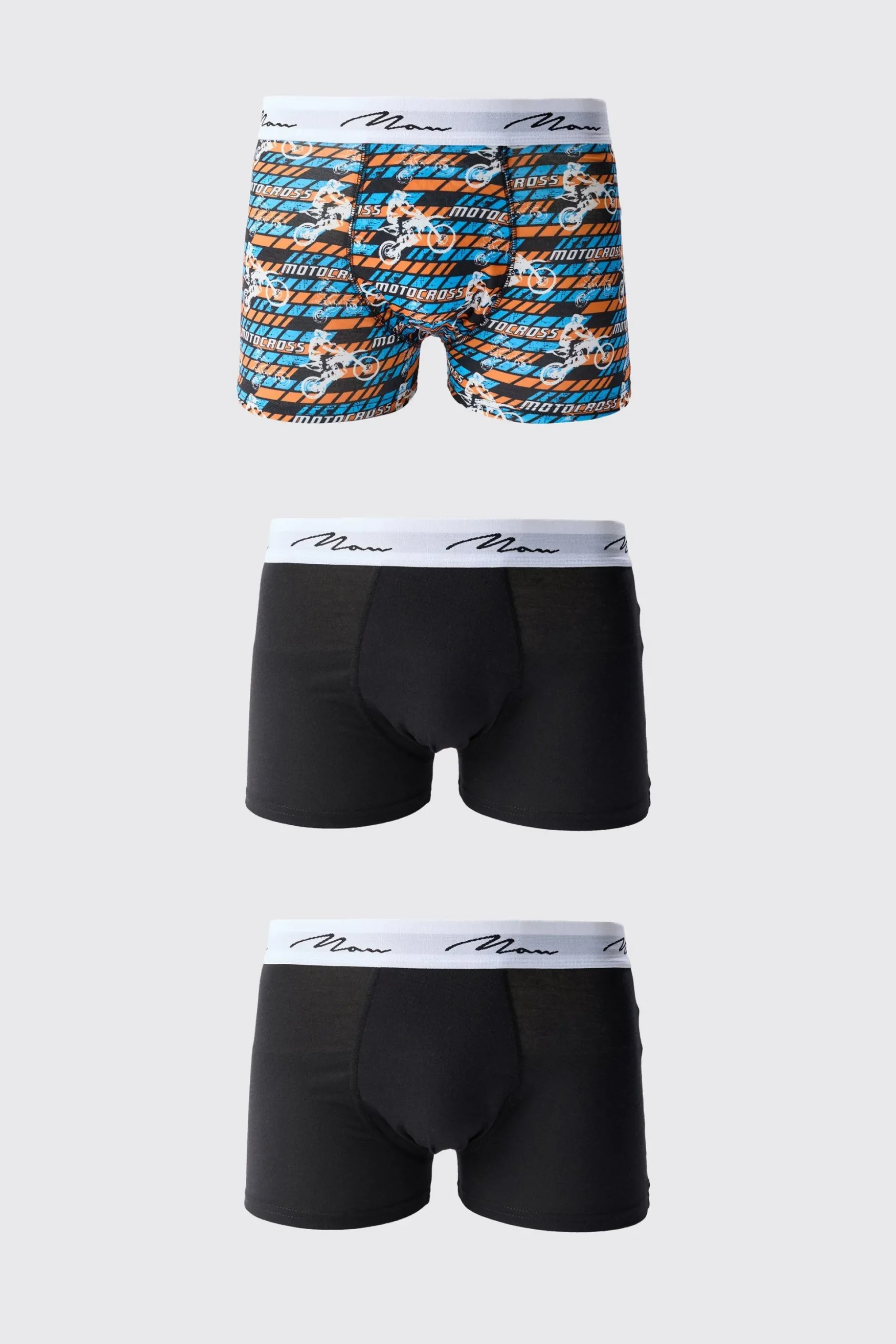 3 Pack Man Moto Cross Printed Boxers | BoohooMAN UK