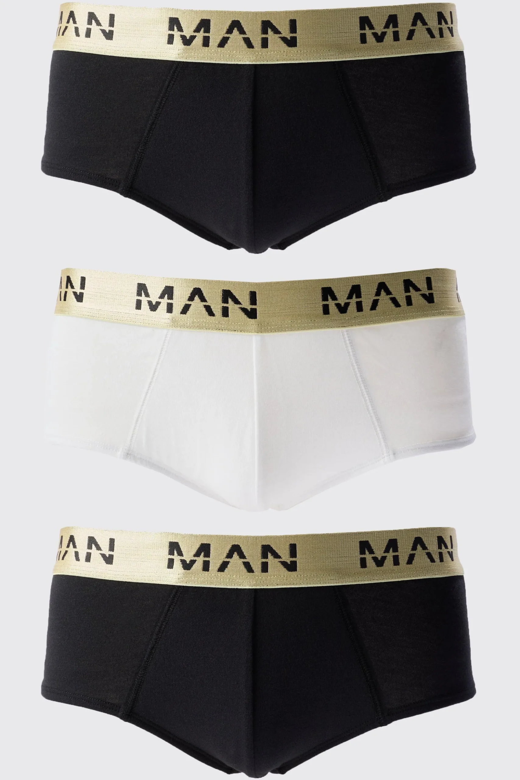 3 Pack Man Roman Gold Waistband Briefs In Multi | BoohooMAN UK