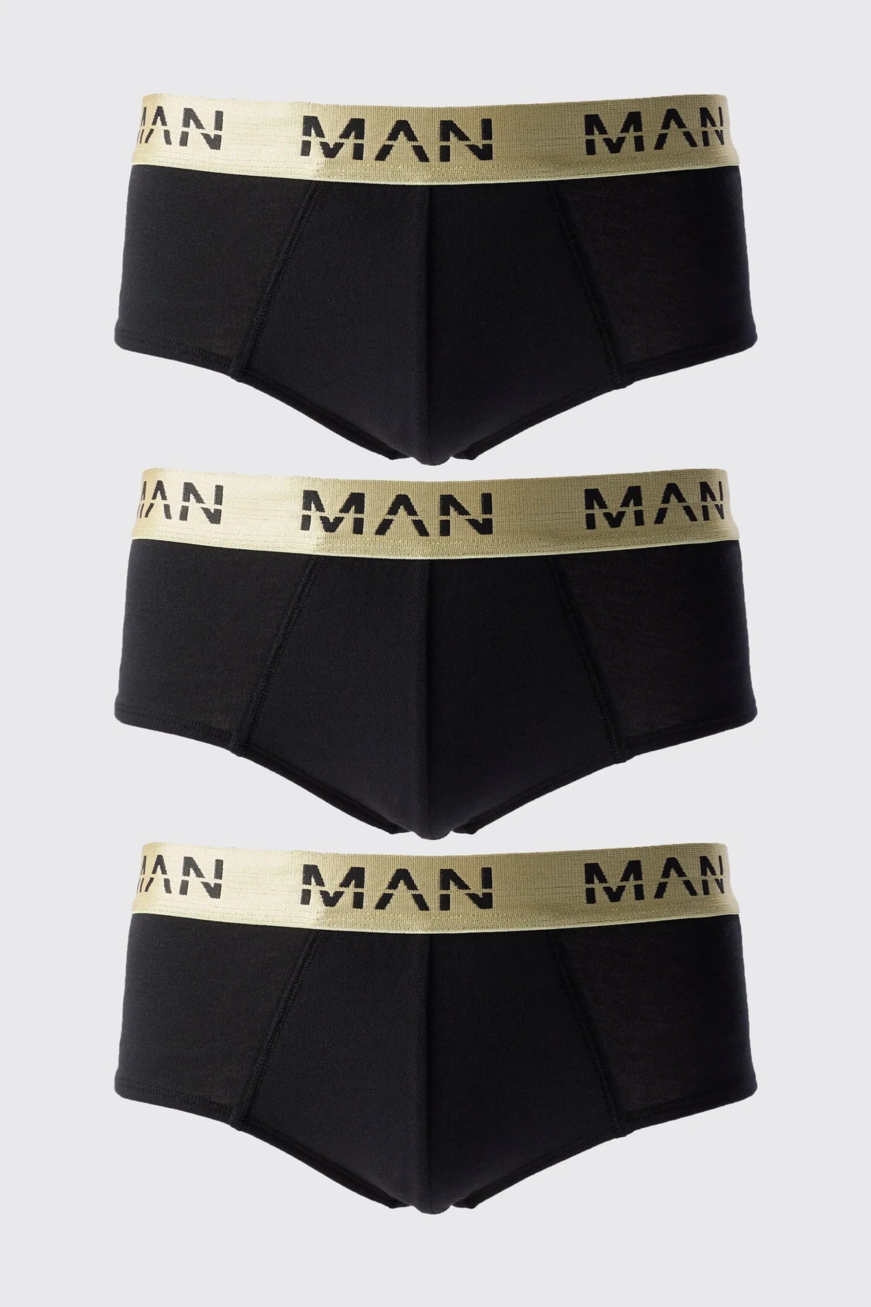 3 Pack Man Roman Gold Waistband Briefs In Black | BoohooMAN UK