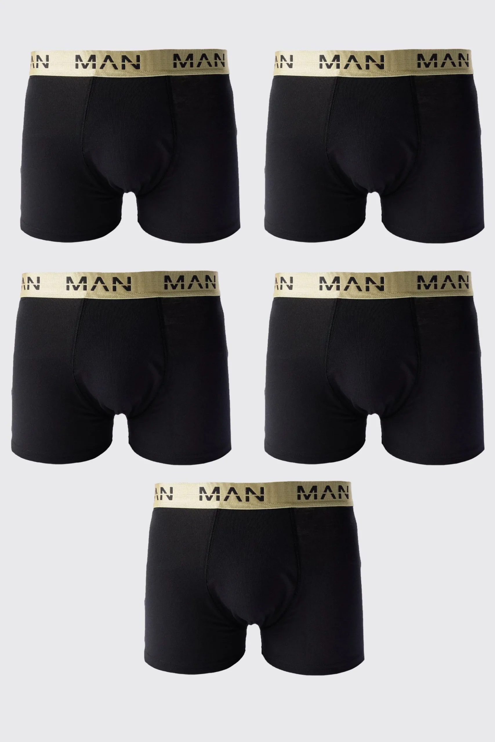5 Pack Man Roman Gold Waistband Boxers In Black | BoohooMAN UK