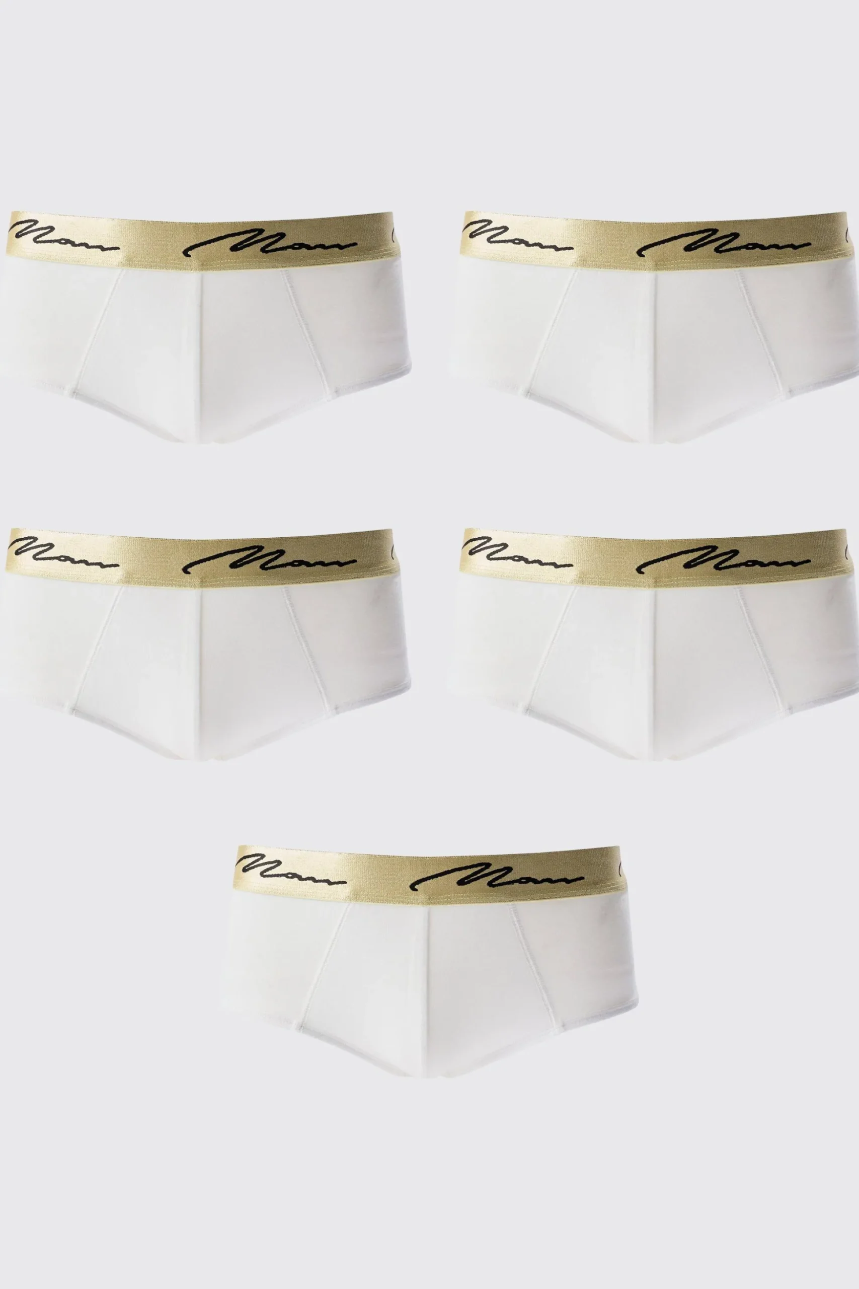 5 Pack Man Signature Gold Waistband Briefs In White | BoohooMAN UK