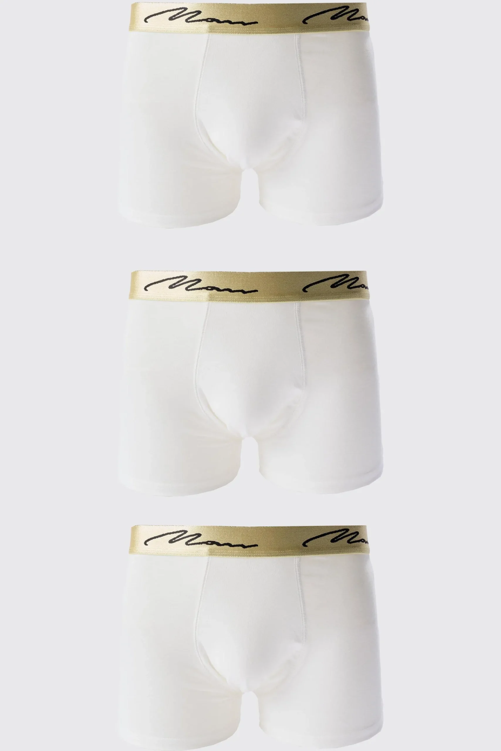 3 Pack Man Signature Gold Waistband Boxers In White | BoohooMAN UK