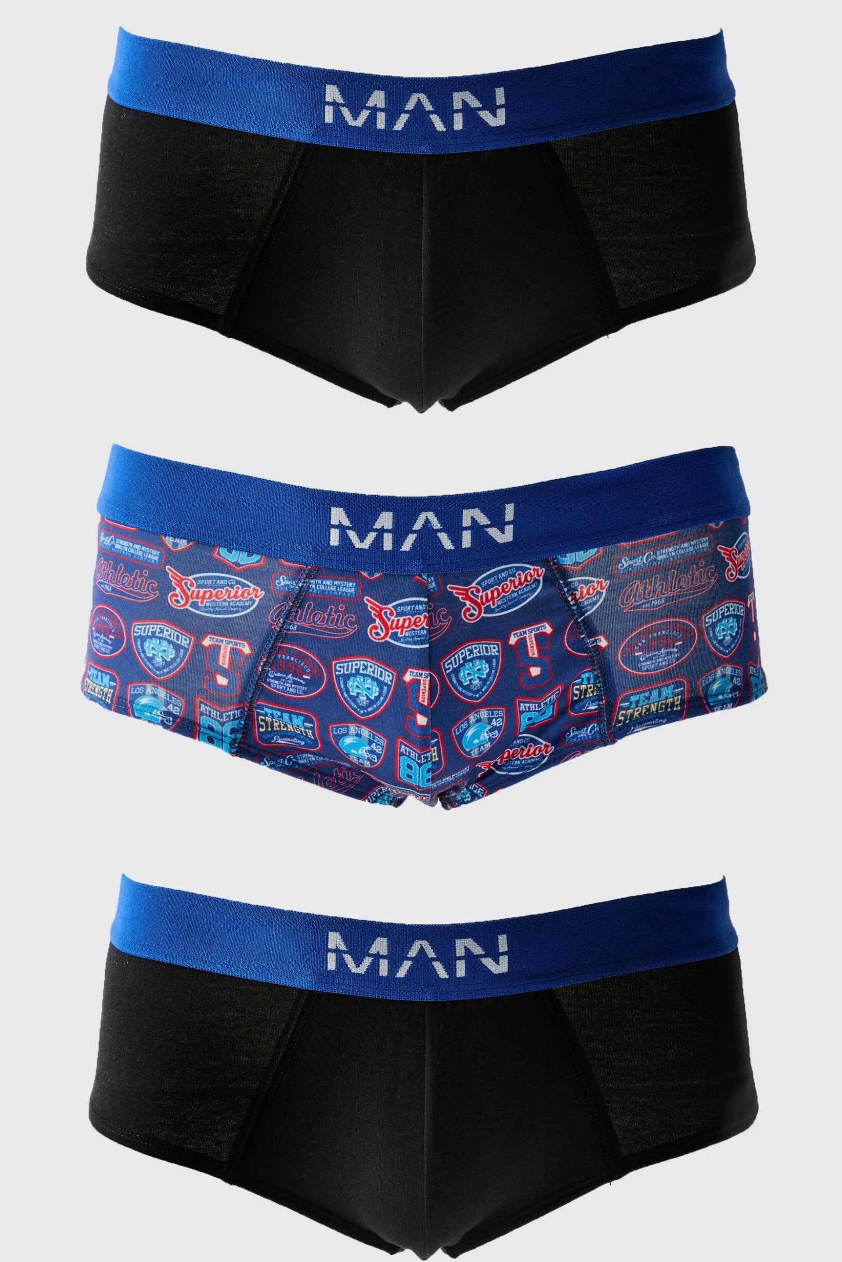 3 Pack Man Varsity Printed Briefs | BoohooMAN UK