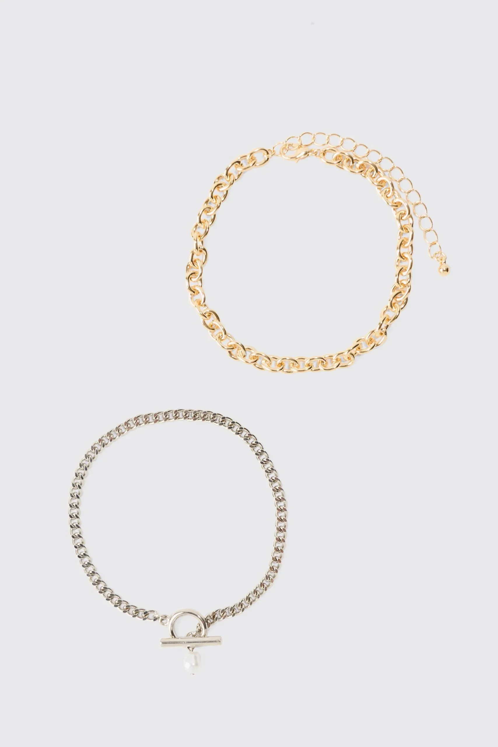 2 Pack Mixed Metal Pearl Pendant Bracelets | BoohooMAN UK