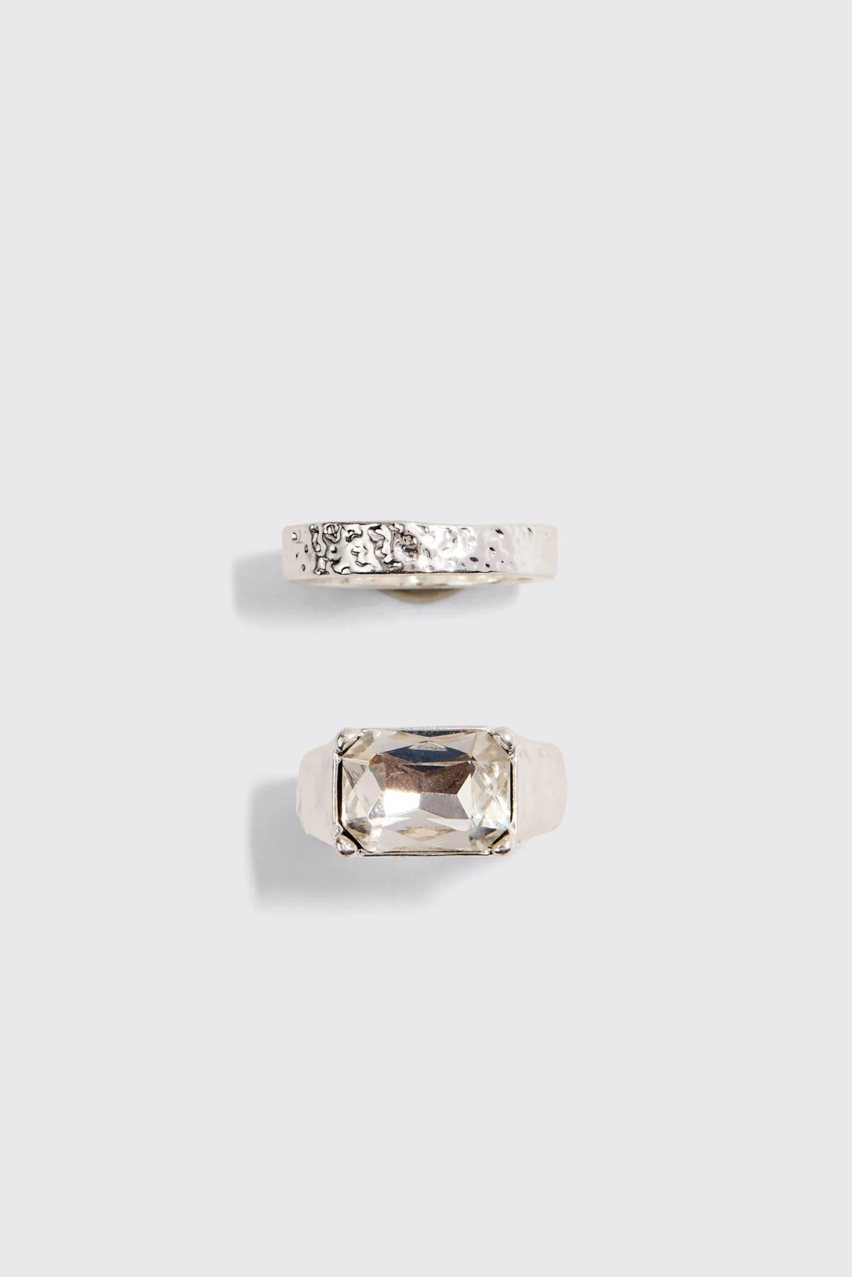 2 Pack Mixed Stone Signet Rings In Silver | BoohooMAN UK