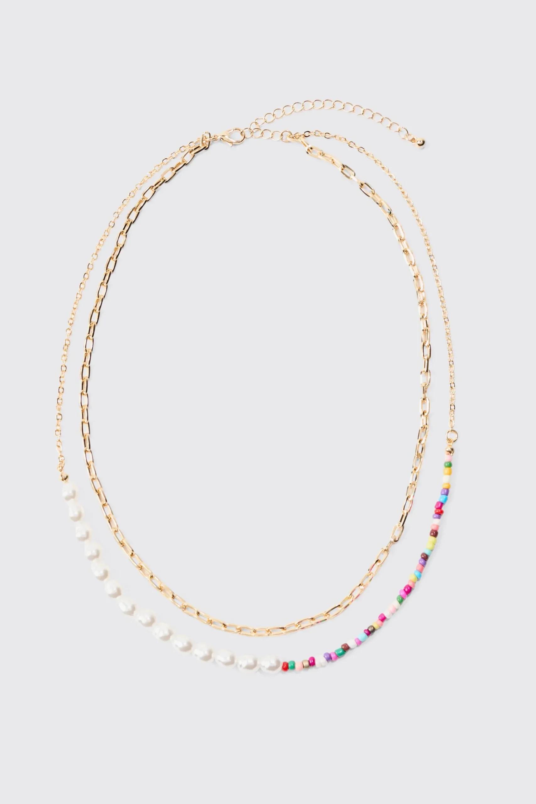 2 Pack Multi Beaded Pearl Necklaces In Gold | BoohooMAN UK