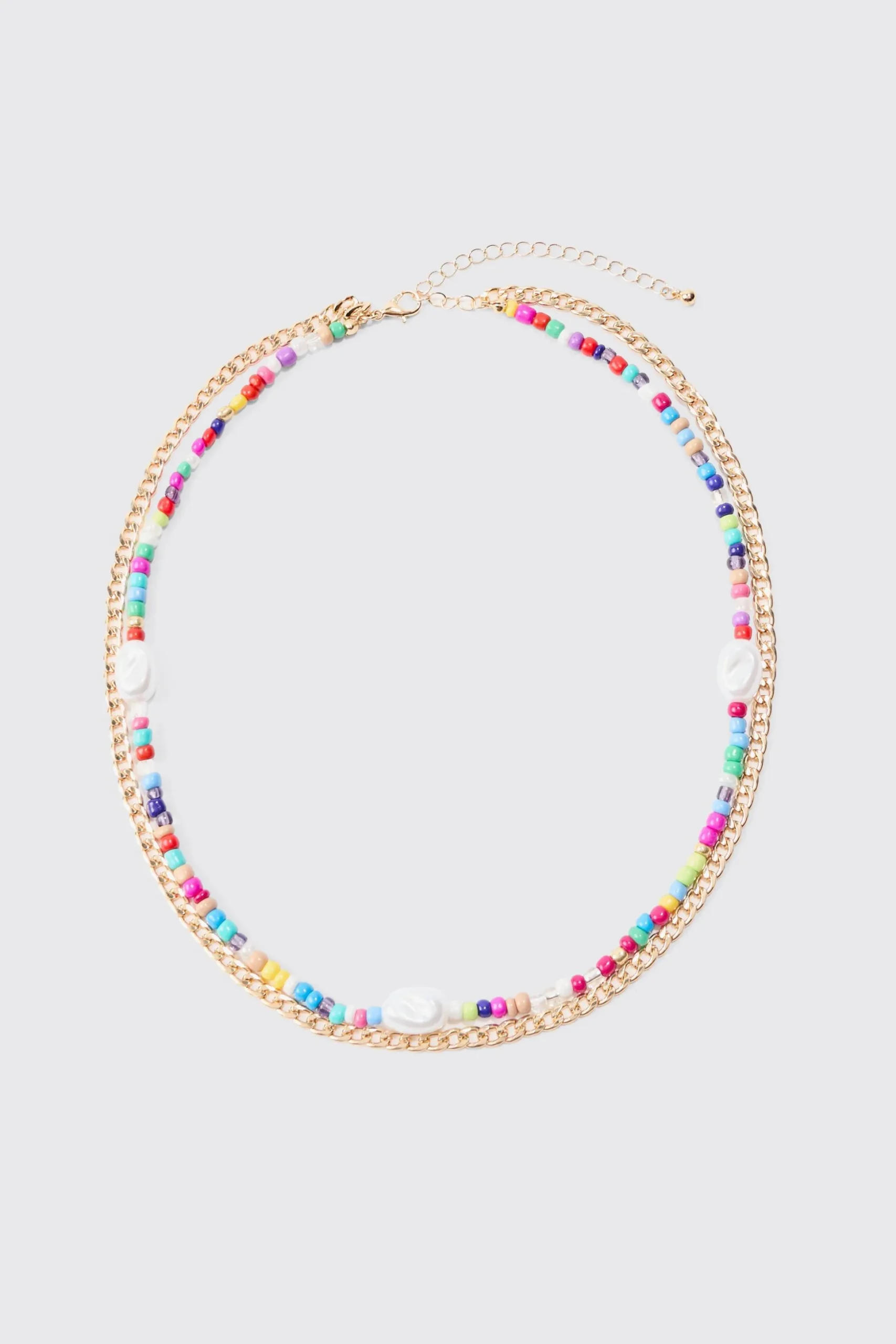 2 Pack Multi Beaded Pearl Necklaces In Gold | BoohooMAN UK