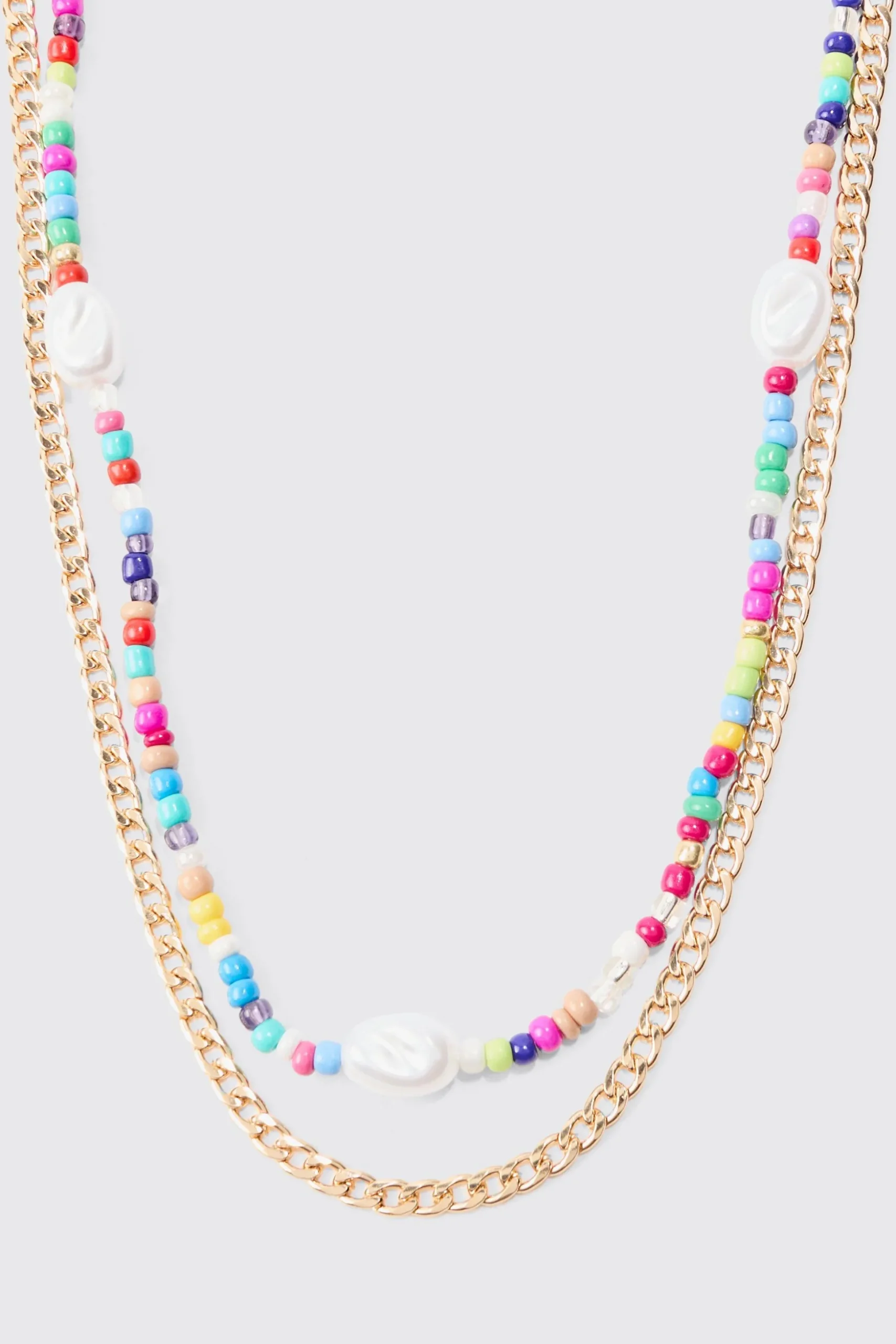 2 Pack Multi Beaded Pearl Necklaces In Gold | BoohooMAN UK