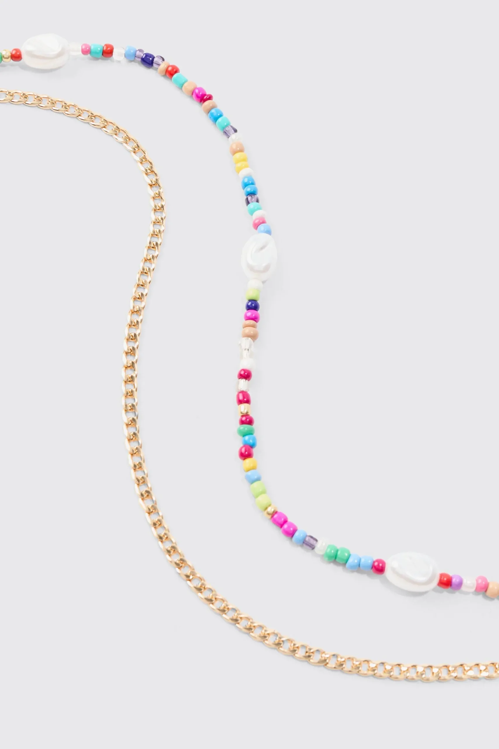 2 Pack Multi Beaded Pearl Necklaces In Gold | BoohooMAN UK