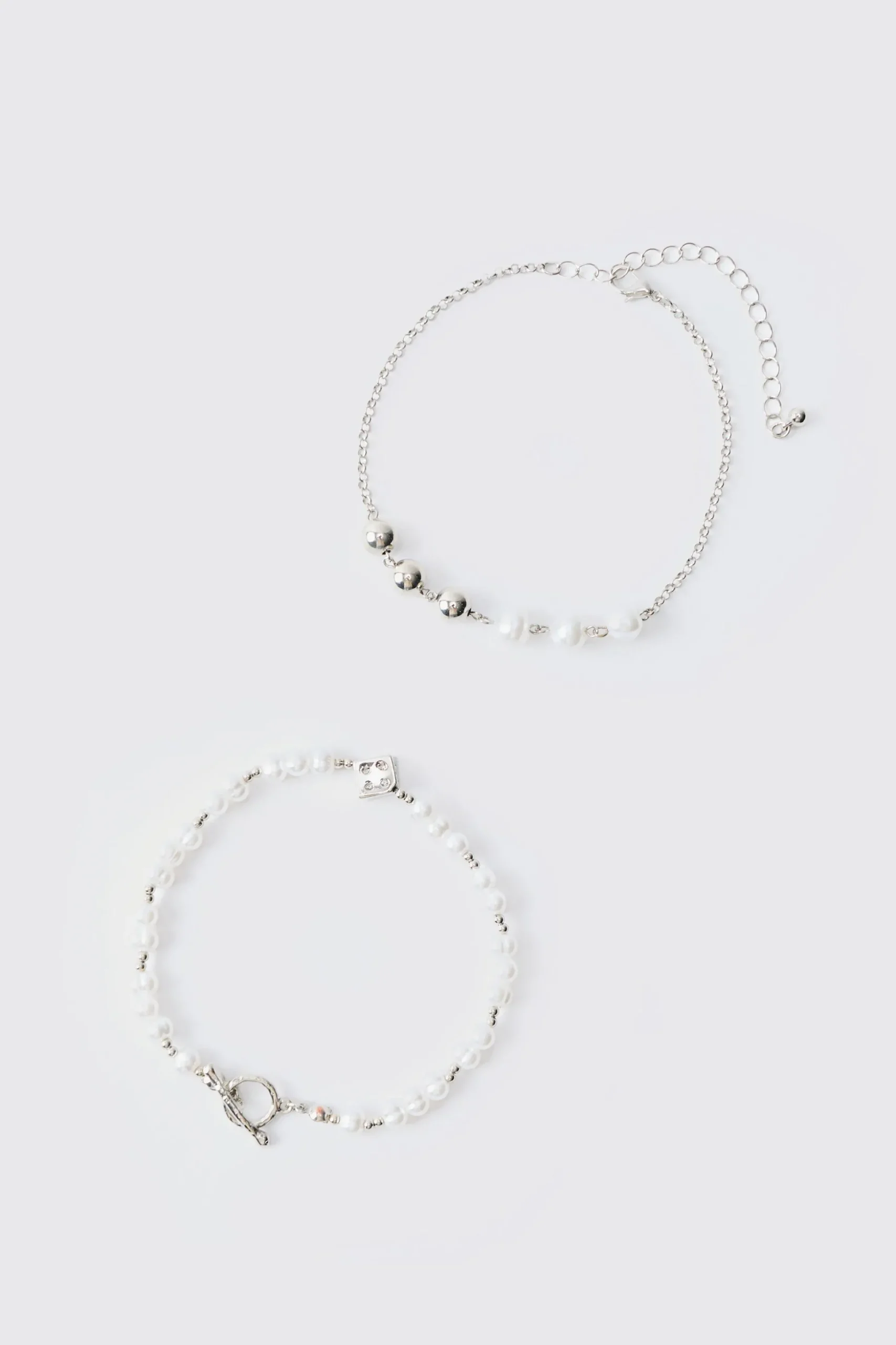 2 Pack Pearl And Dice Pendant Bracelets | BoohooMAN UK