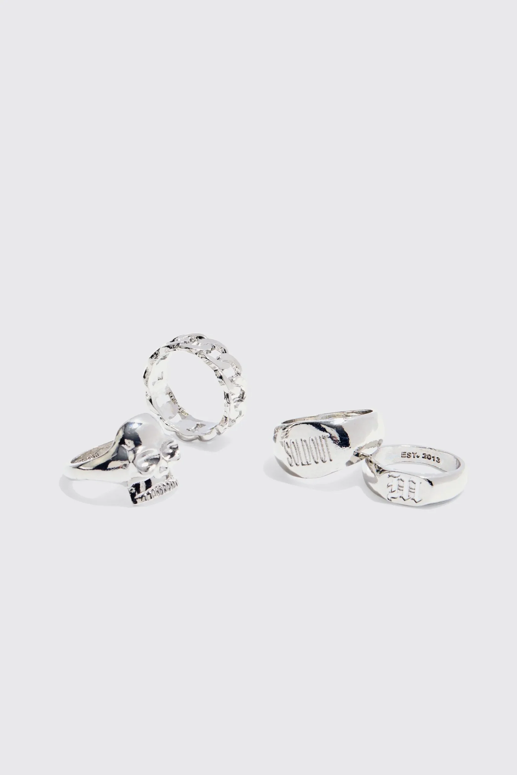 4 Pack Rings In Silver | BoohooMAN UK