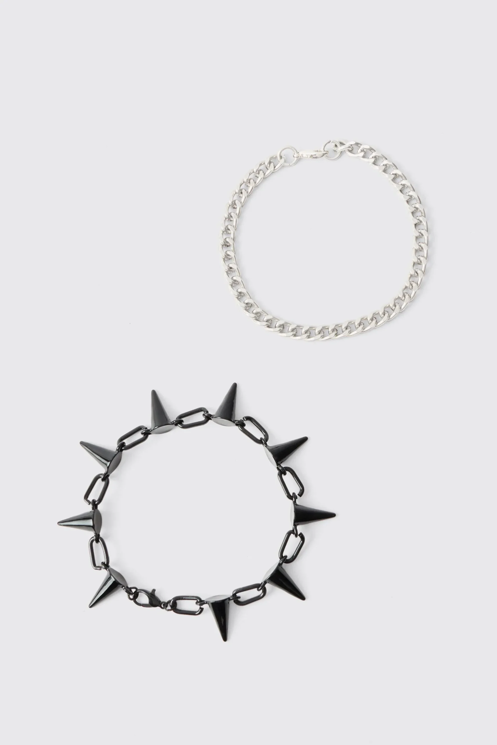 2 Pack Spike Chain Bracelets | BoohooMAN UK