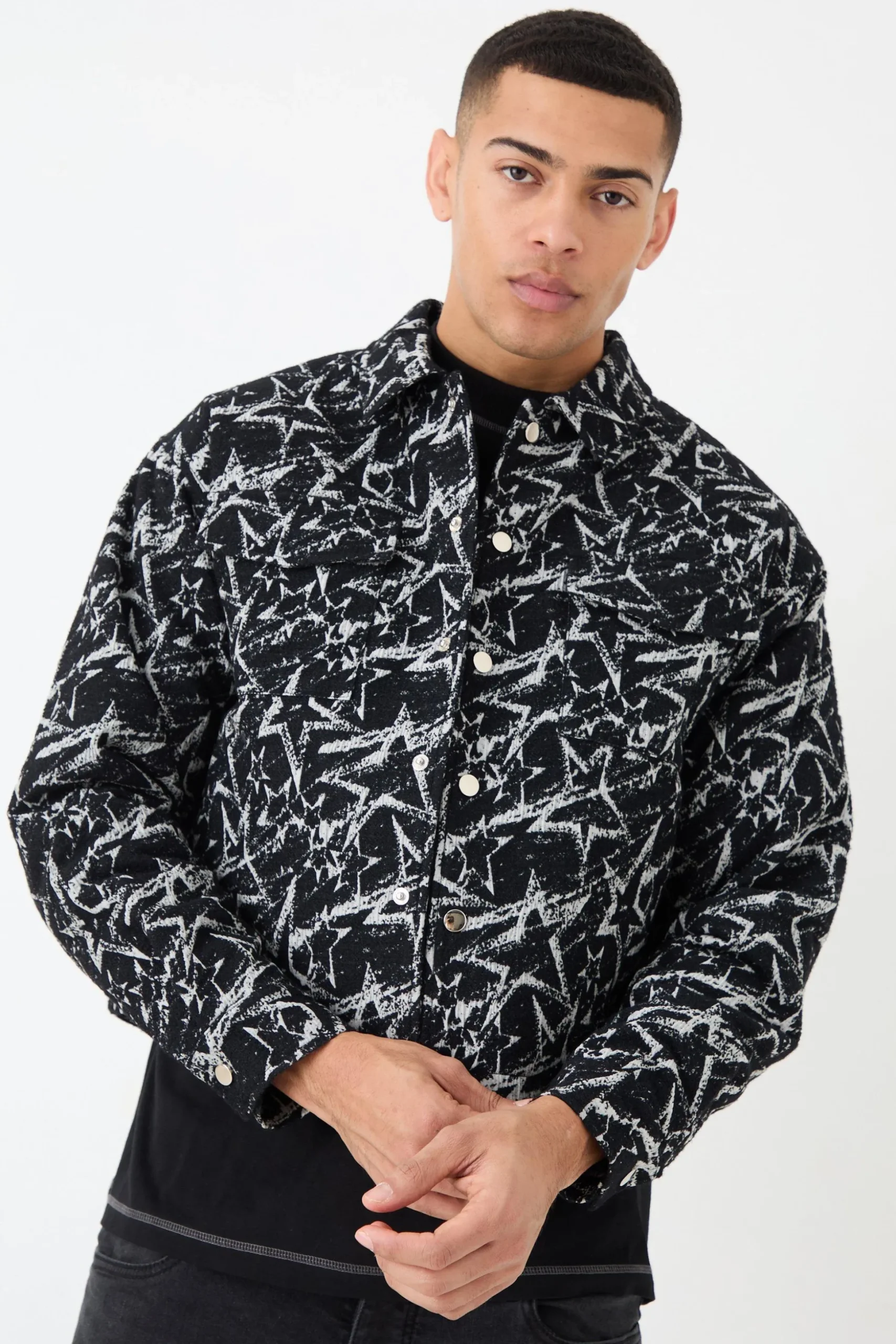 Abstract Patterned Boxy Jacket | BoohooMAN UK