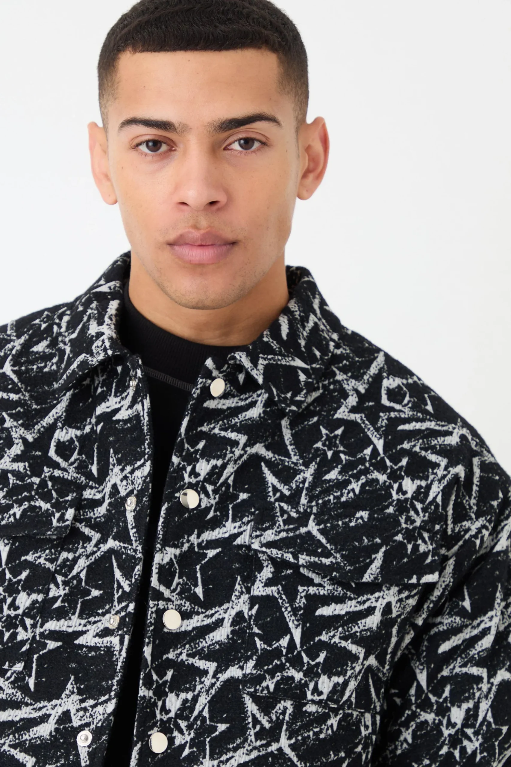 Abstract Patterned Boxy Jacket | BoohooMAN UK