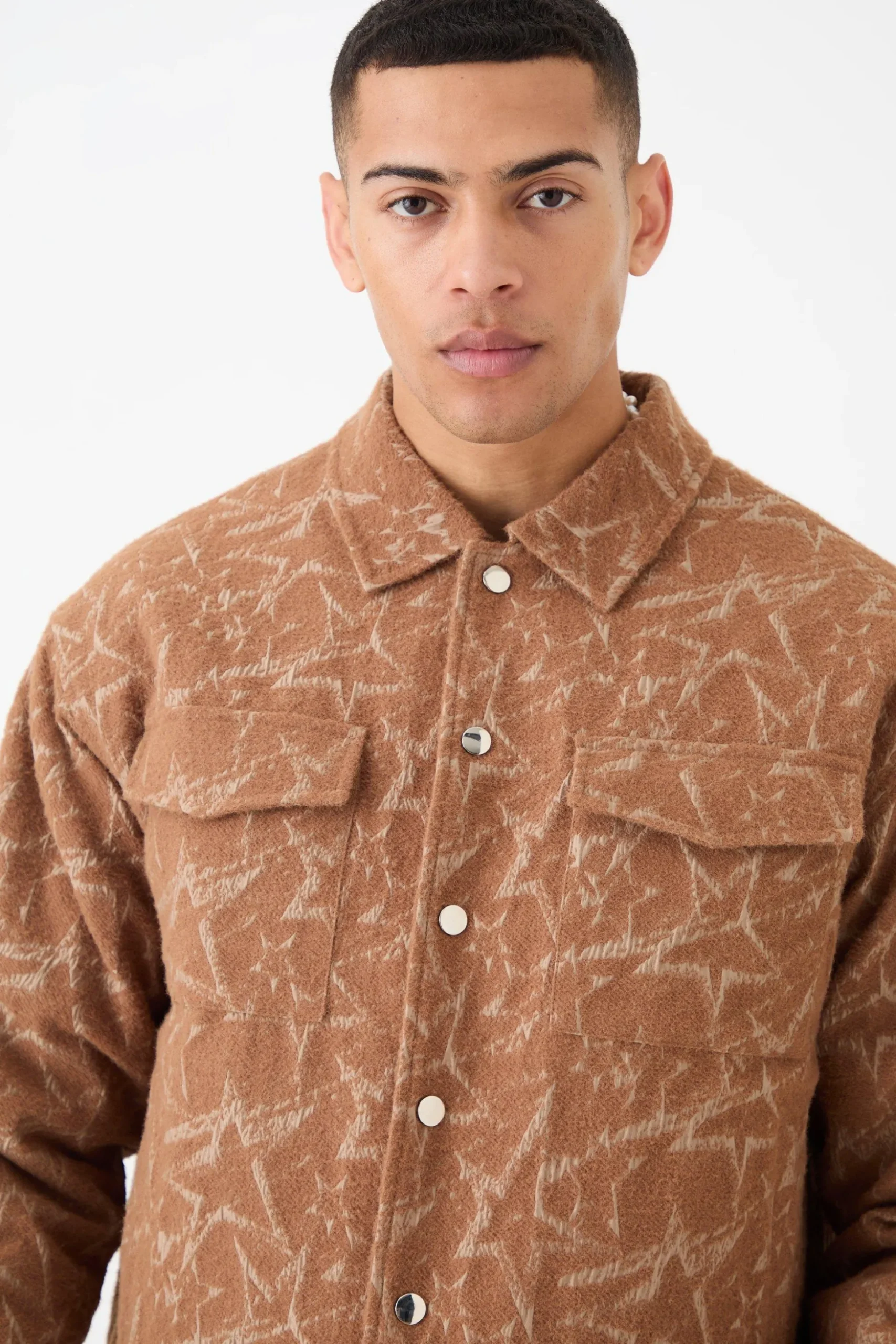 Abstract Patterned Boxy Jacket | BoohooMAN UK
