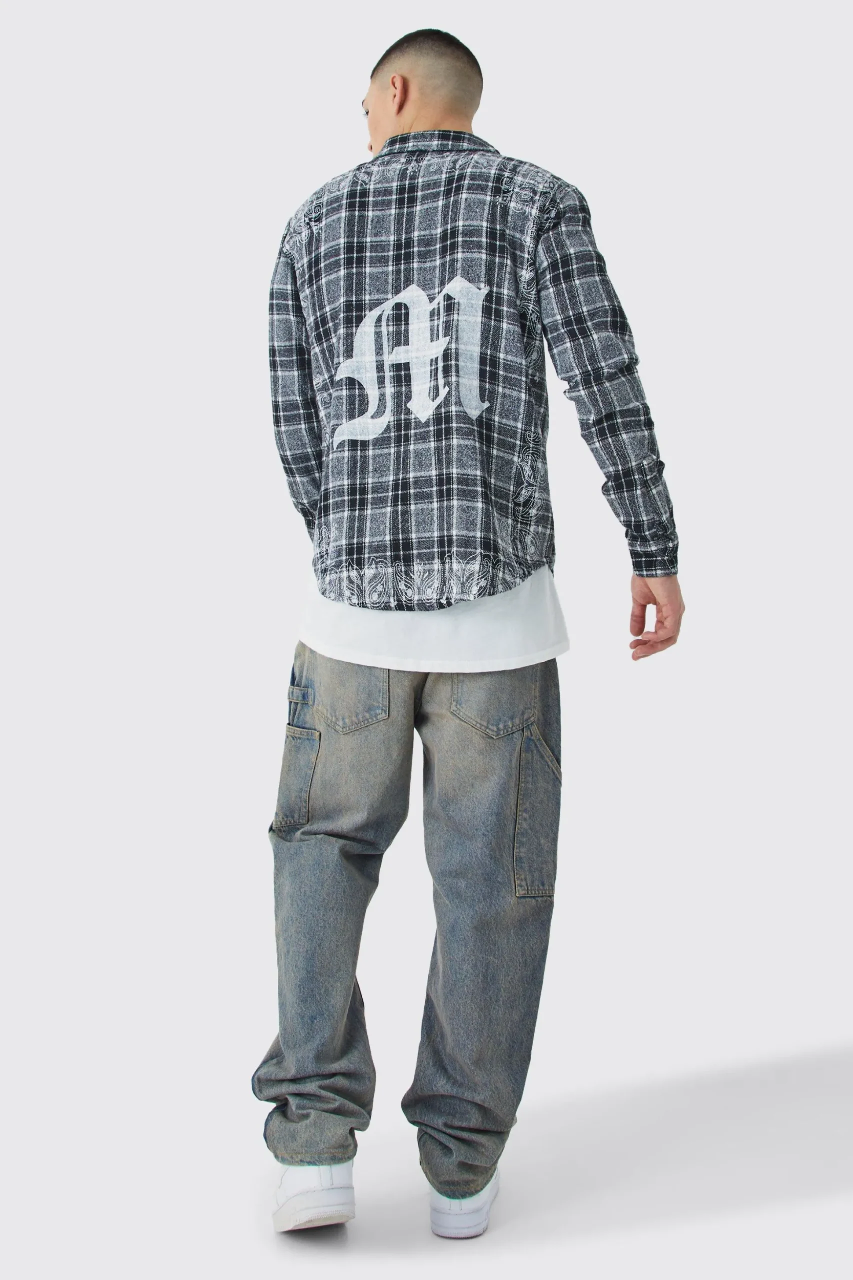 Back Printed Bandana Check Shirt | BoohooMAN UK