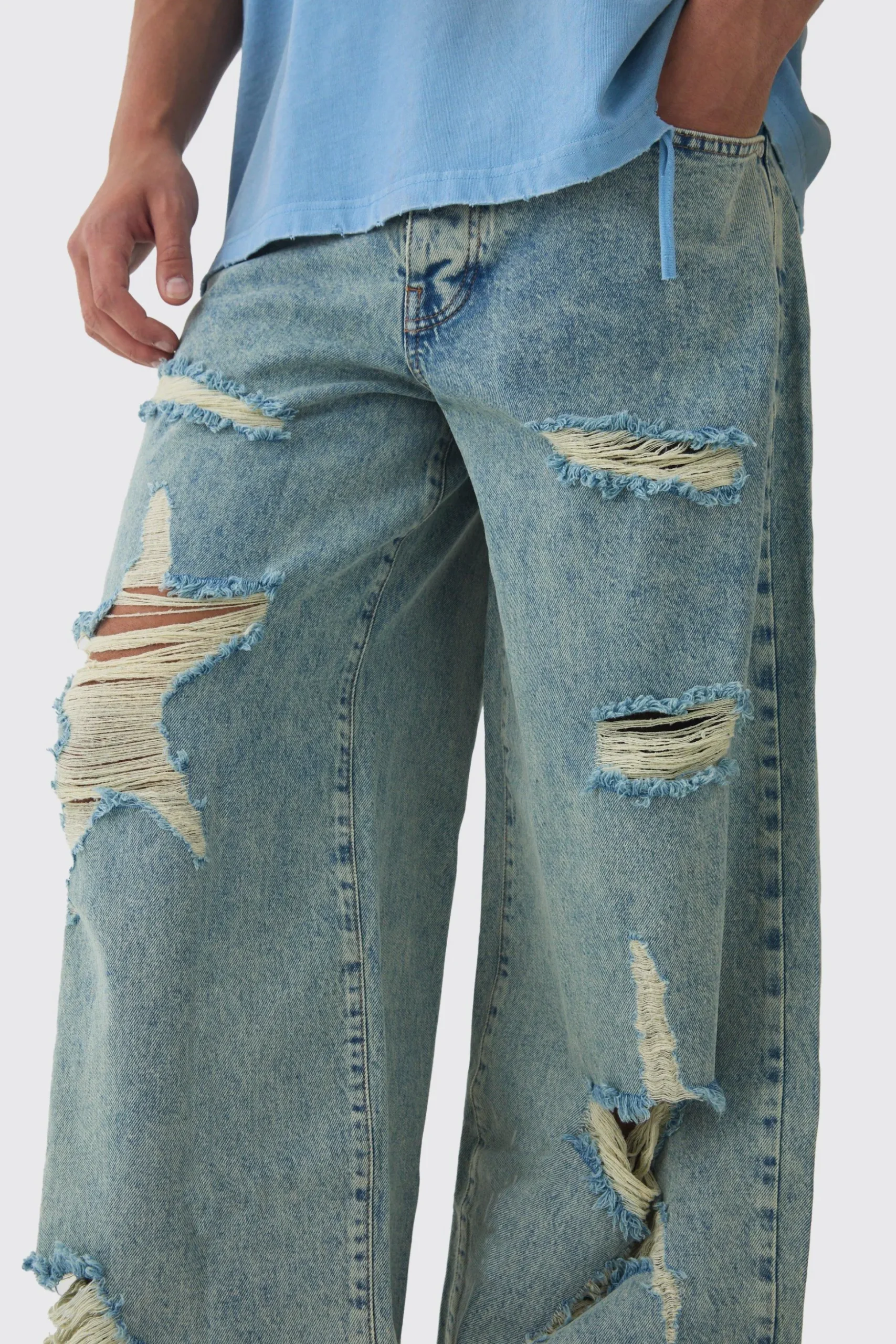 Baggy Fit Rigid Star Ripped Jeans | BoohooMAN UK