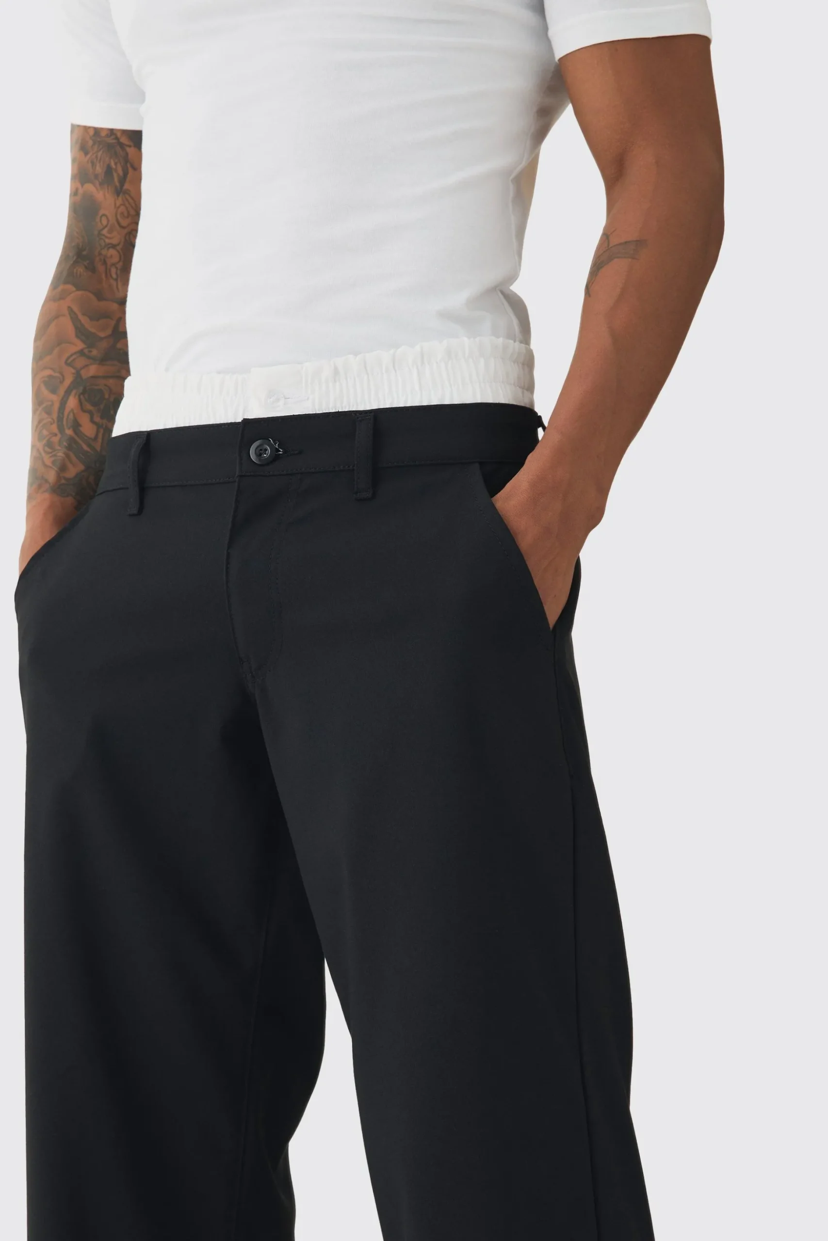 Baggy Fit Trouser With Boxer Double Waistband | BoohooMAN UK