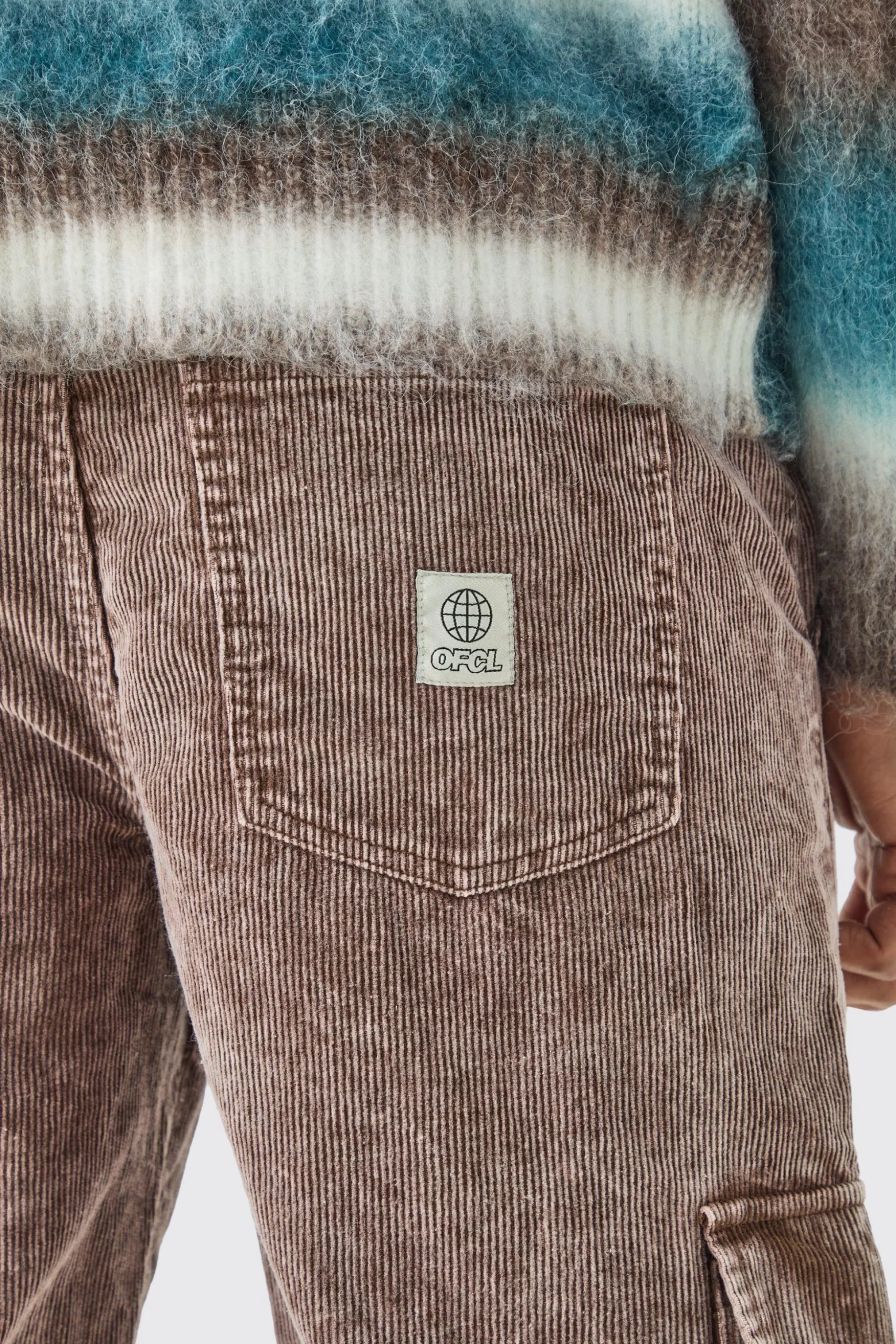 Baggy Multi Pocket Acid Wash Cord Trouser In Chocolate | BoohooMAN UK