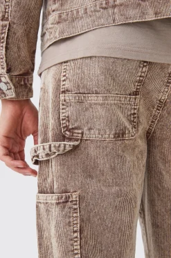 Baggy Rigid Acid Wash Cord Trousers In Chocolate | BoohooMAN UK