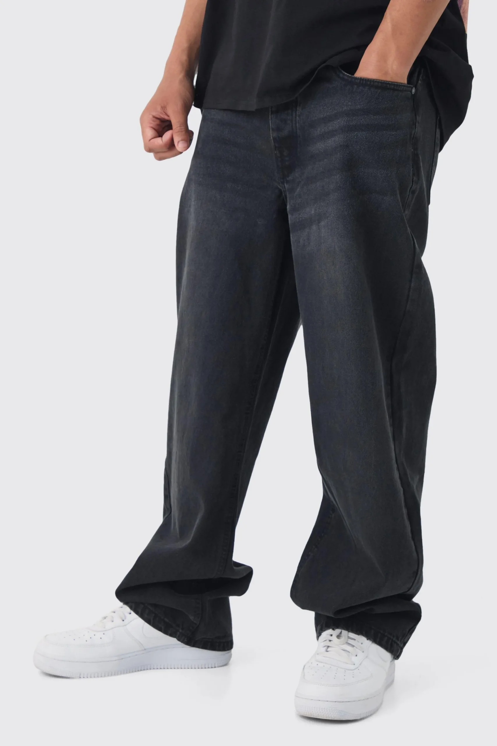 Baggy Rigid Jean In Washed Black | BoohooMAN UK