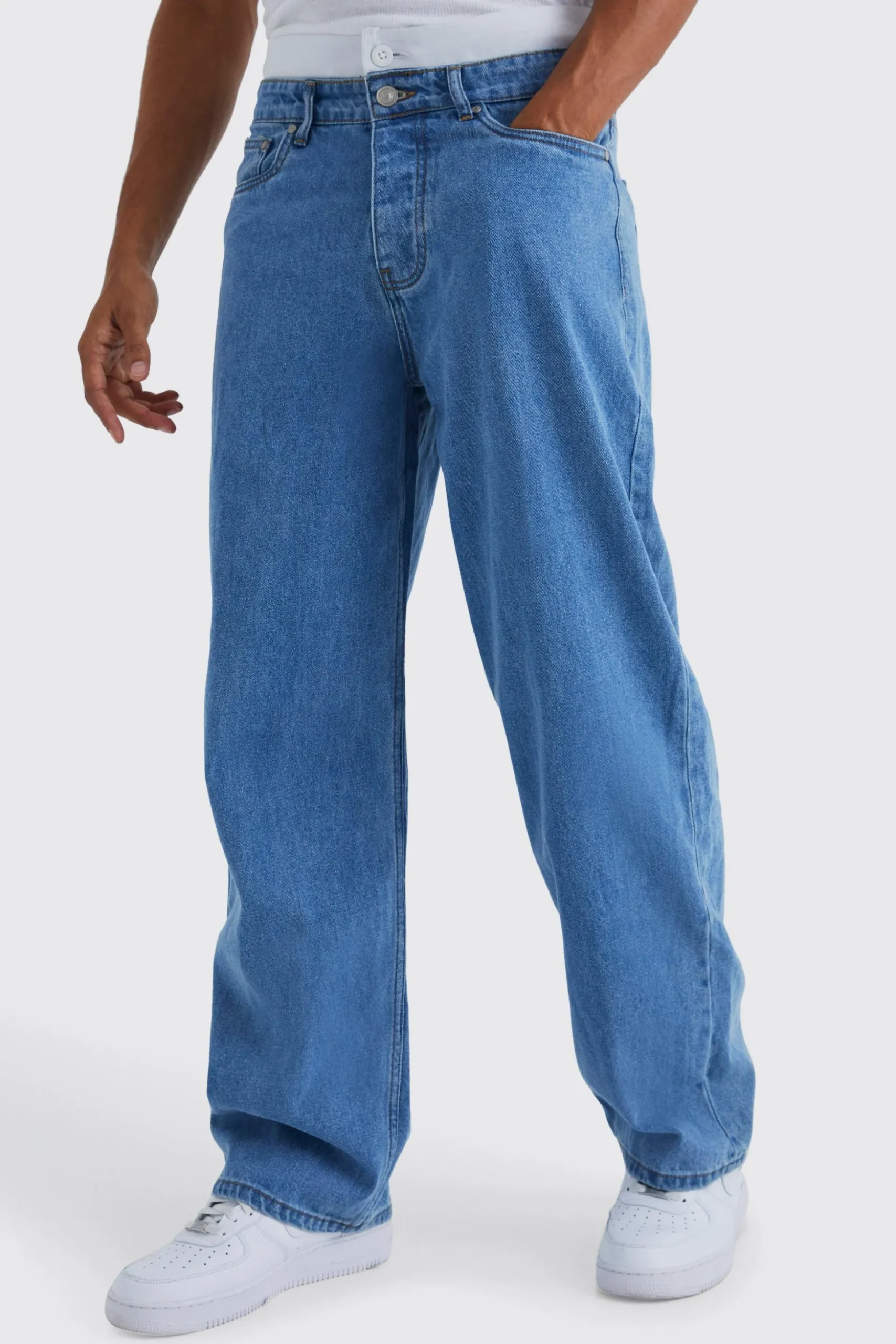 Baggy Rigid Jean With Double Waistband | BoohooMAN UK