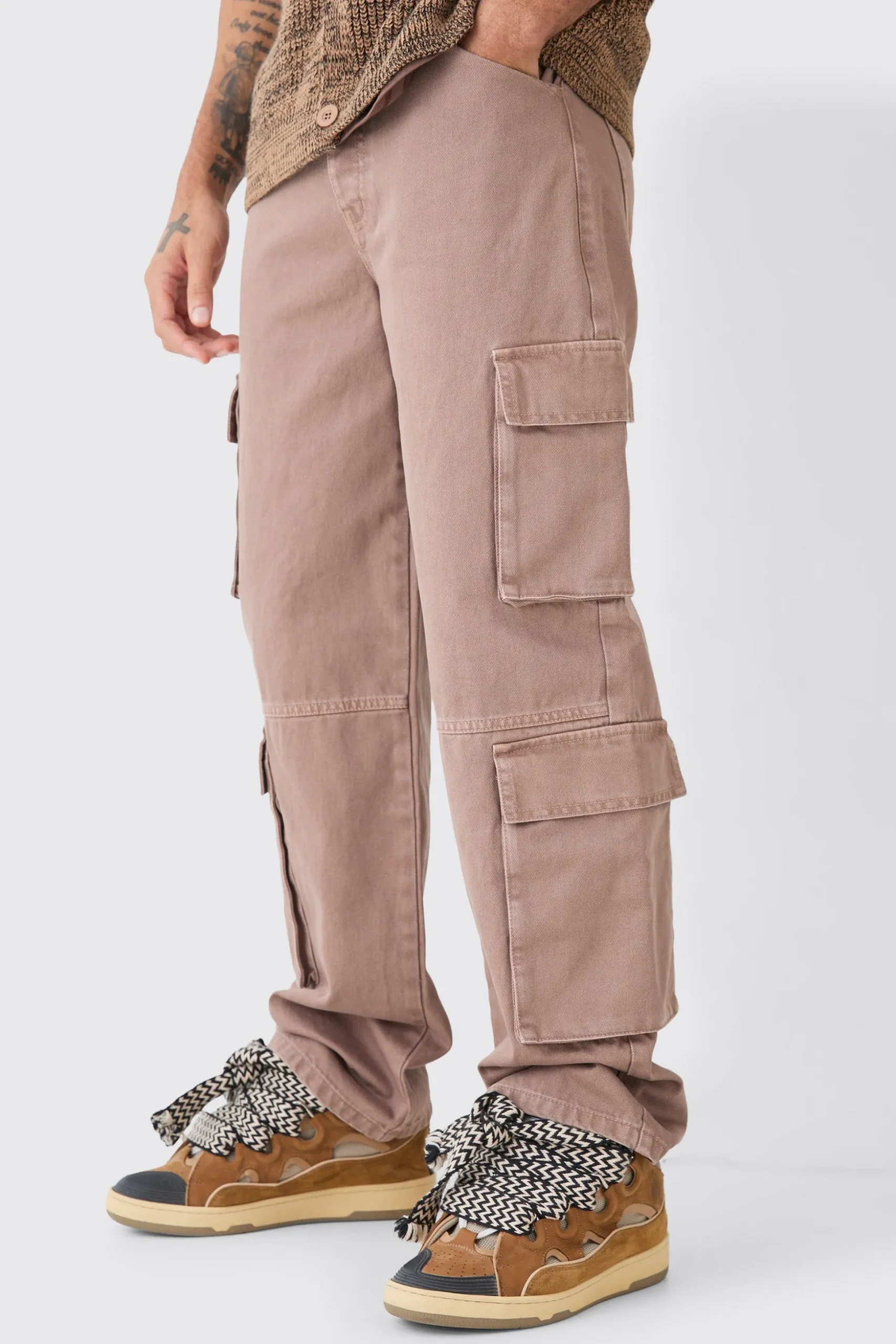 Baggy Rigid Overdyed Multi Cargo Jeans | BoohooMAN UK