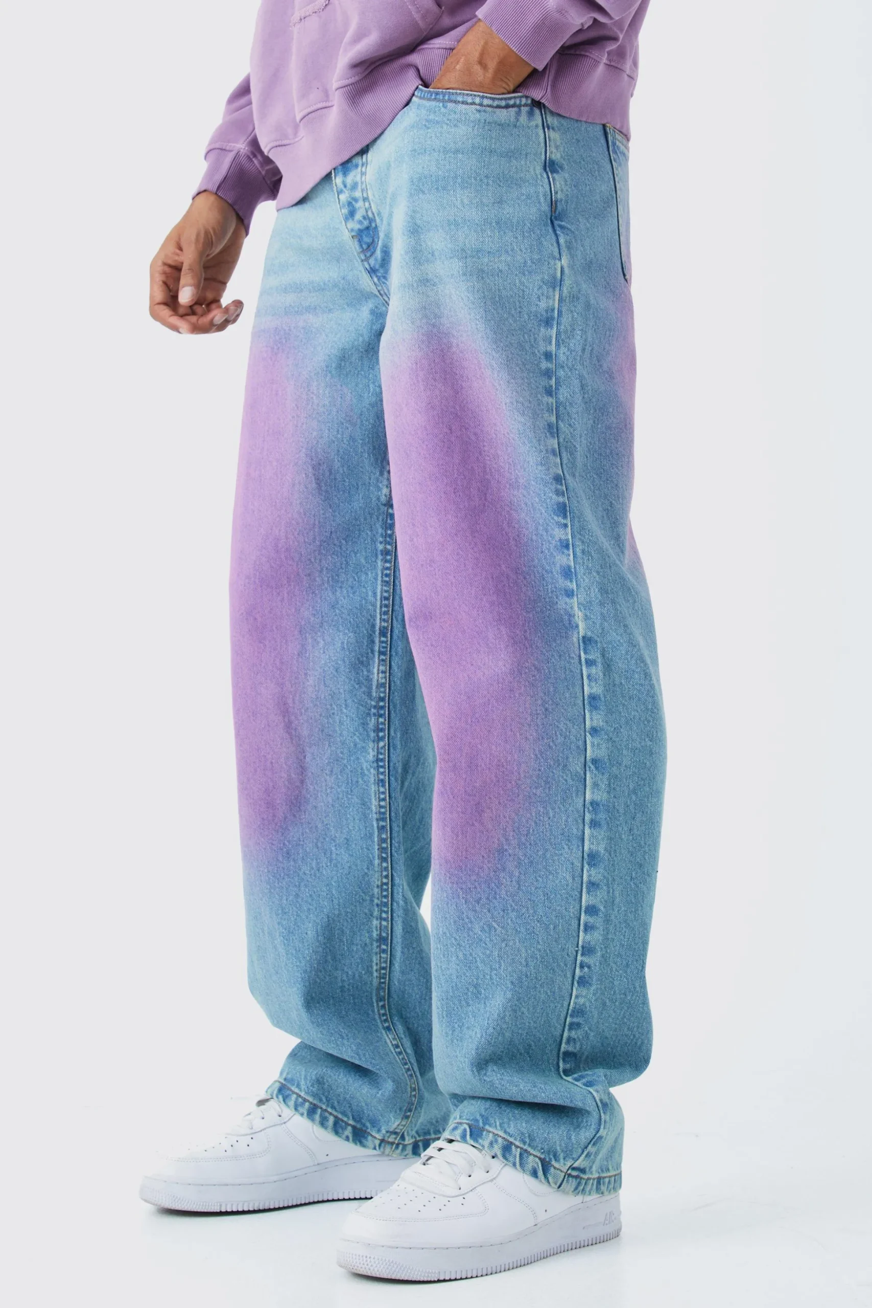 Baggy Rigid Pink Tint Jeans In Antique Blue | BoohooMAN UK