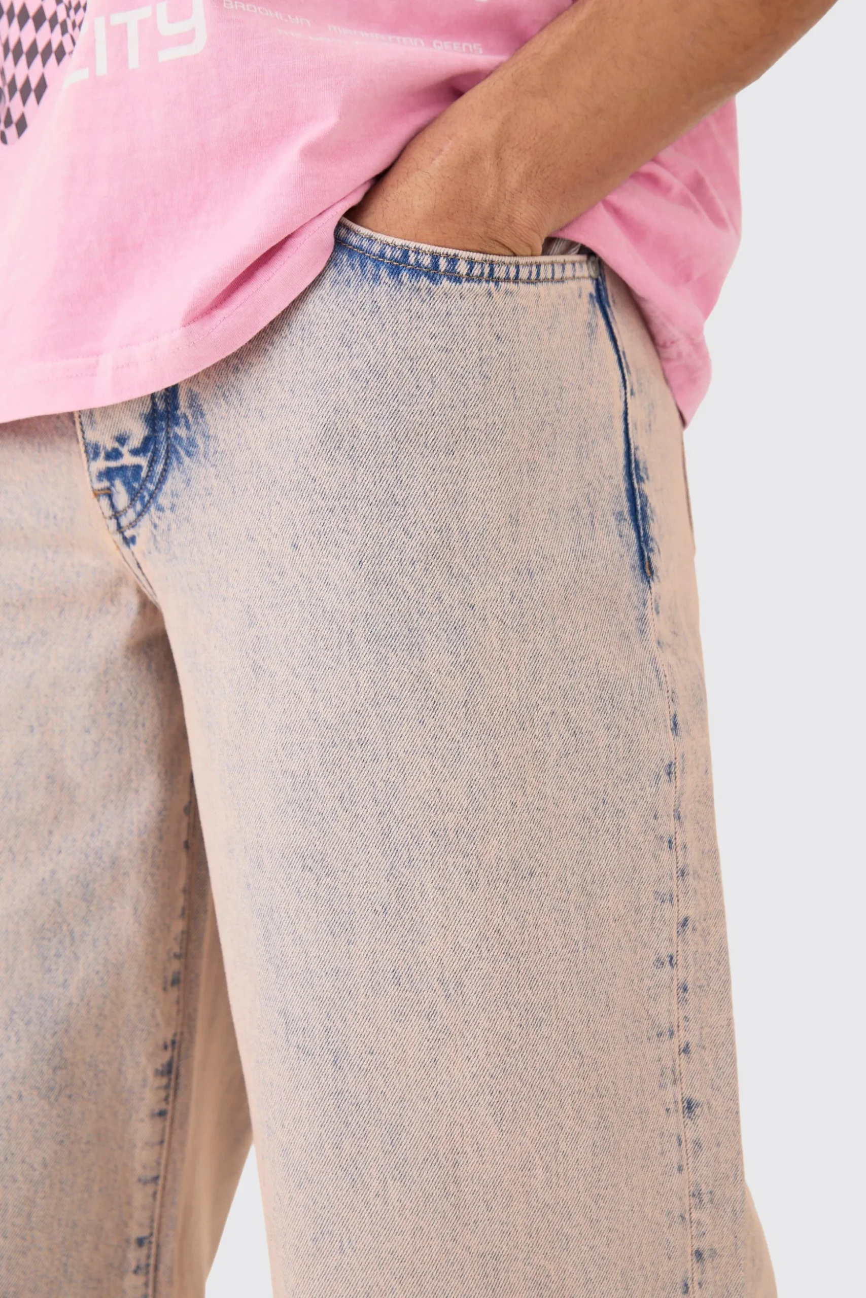 Baggy Rigid Pink Tint Slit Knee Jeans | BoohooMAN UK