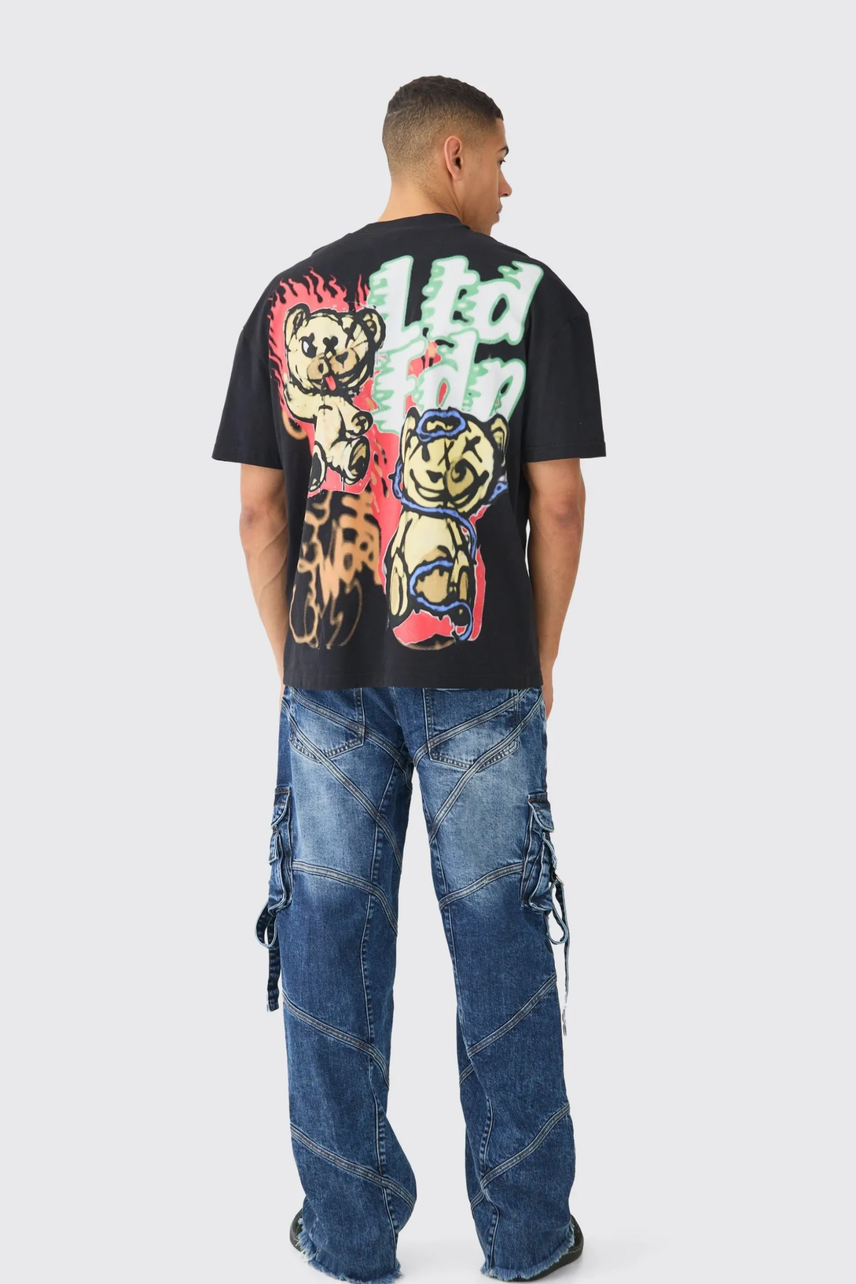 Baggy Rigid Strap And Buckle Detail Jeans In Indigo | BoohooMAN UK