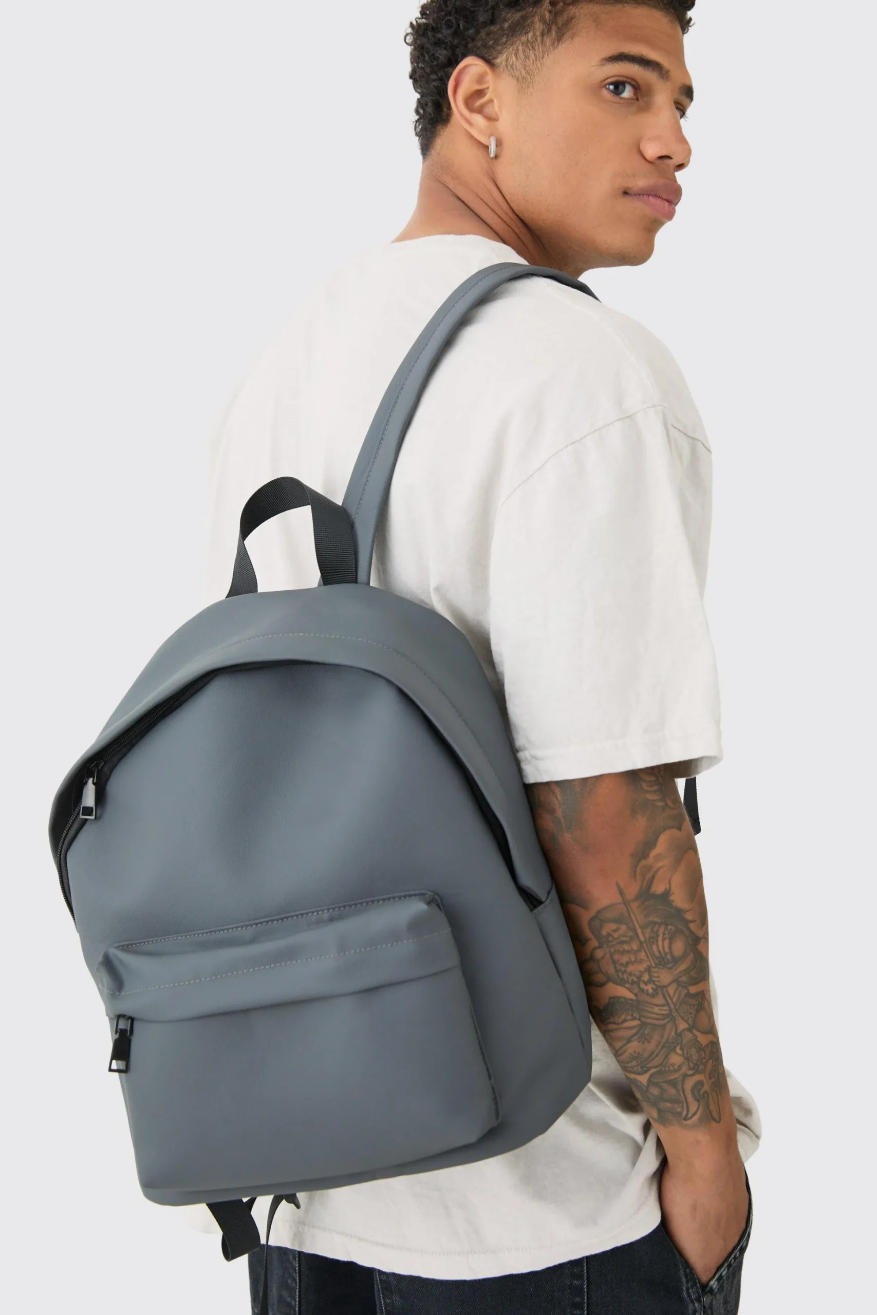 Basic Rucksack In Charcoal | BoohooMAN UK