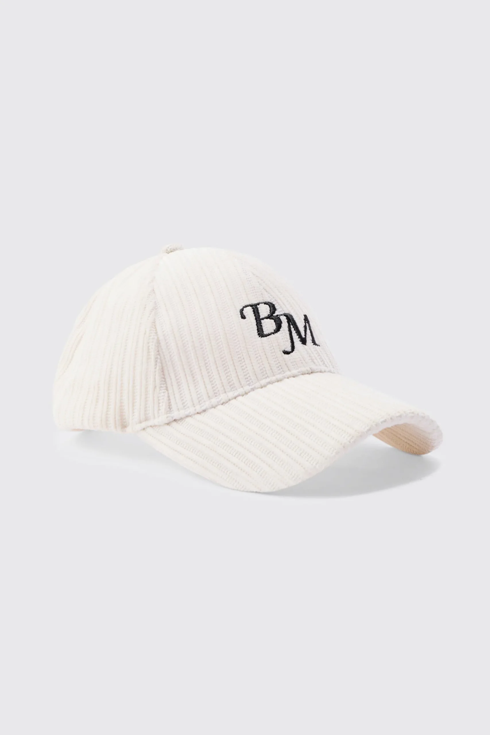 BM Embroidered Corduroy Cap In Ecru | BoohooMAN UK