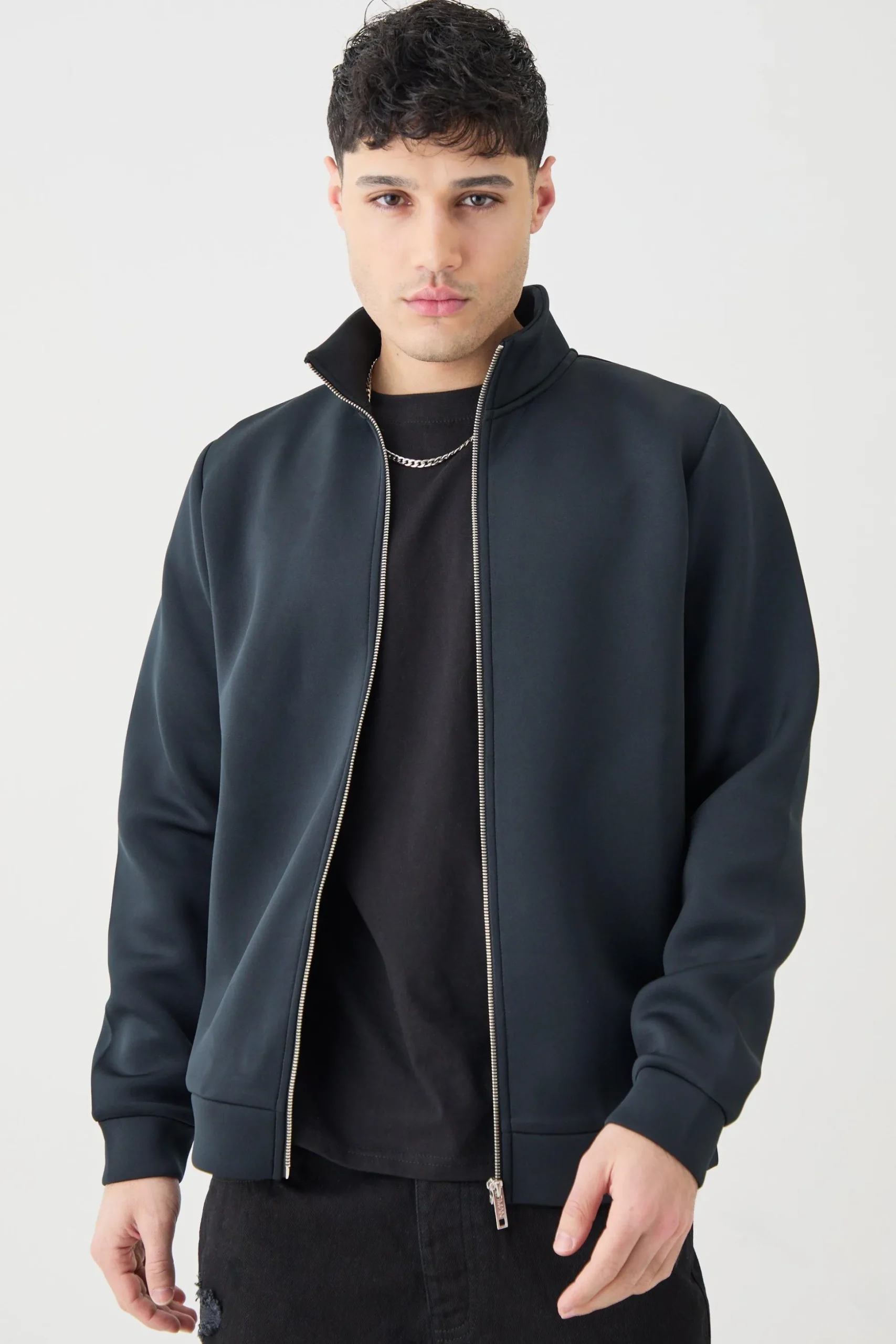 Bonded Scuba Funnel Neck Overshirt | BoohooMAN UK