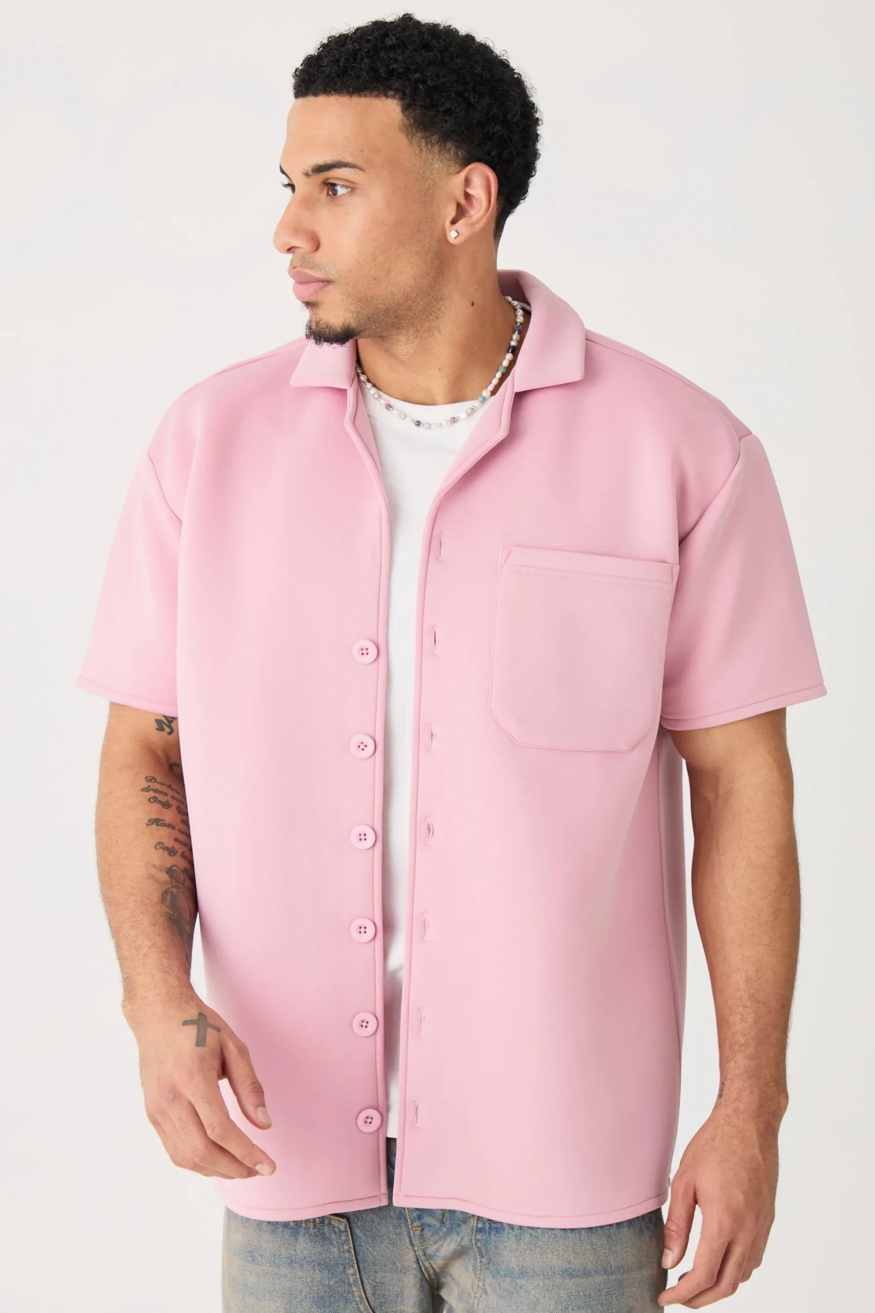 Bonded Scuba Oversized Shirt | BoohooMAN UK