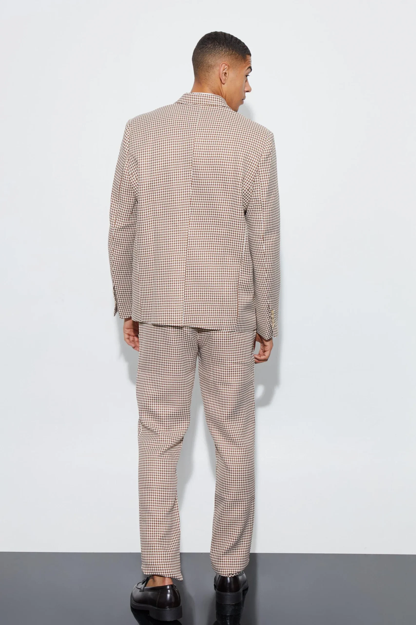 Boucle Houndstooth Oversized Blazer | BoohooMAN UK