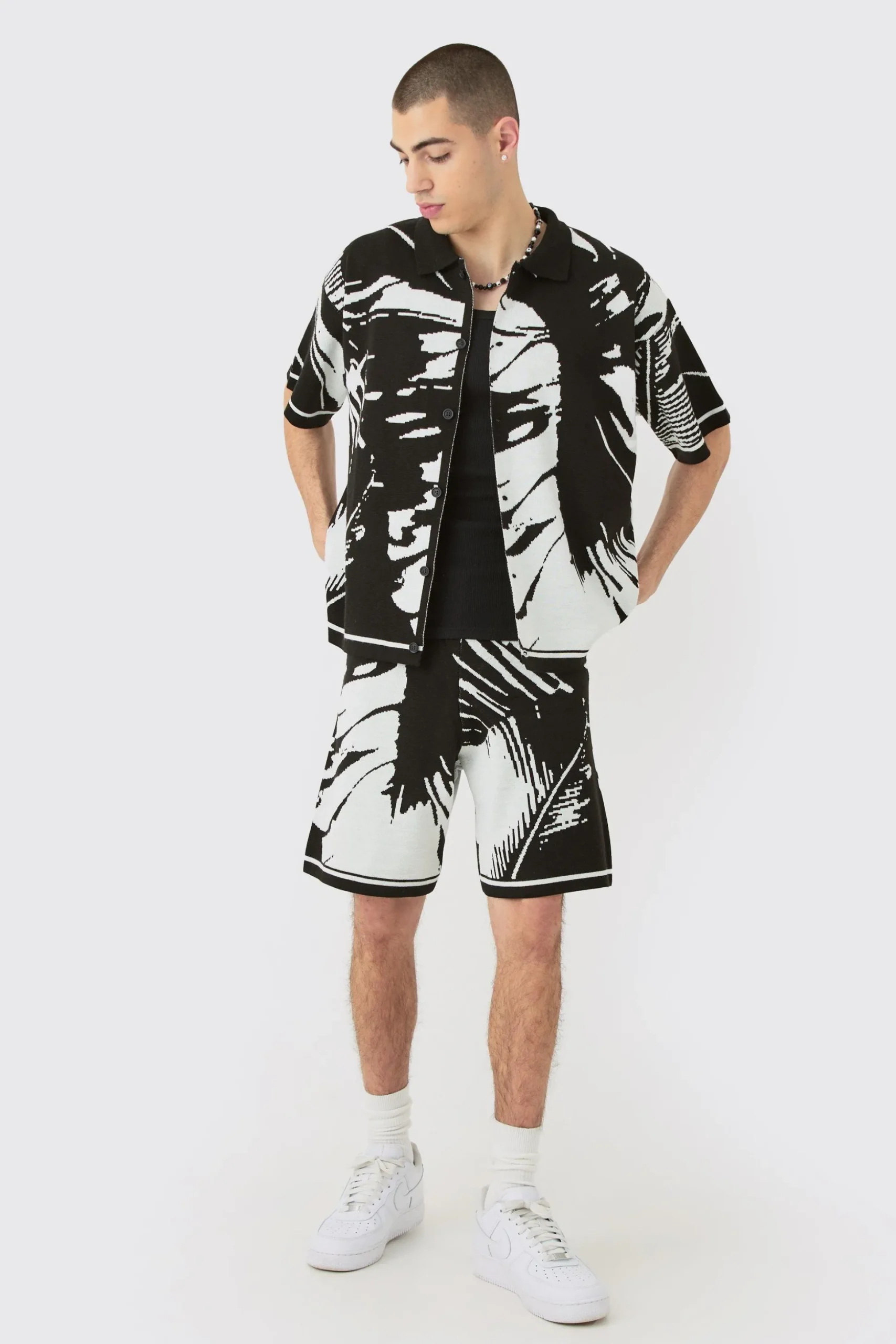 Boxy Abstract Shirt And Short Set | BoohooMAN UK