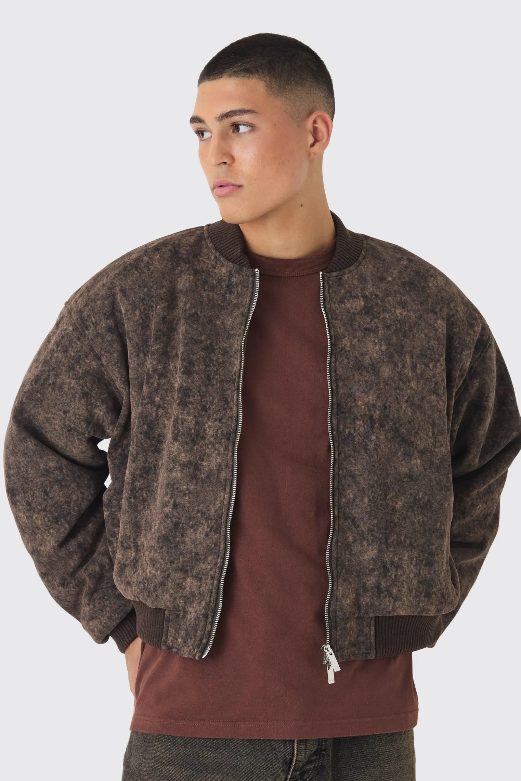 Boxy Acid Wash Bomber | BoohooMAN UK