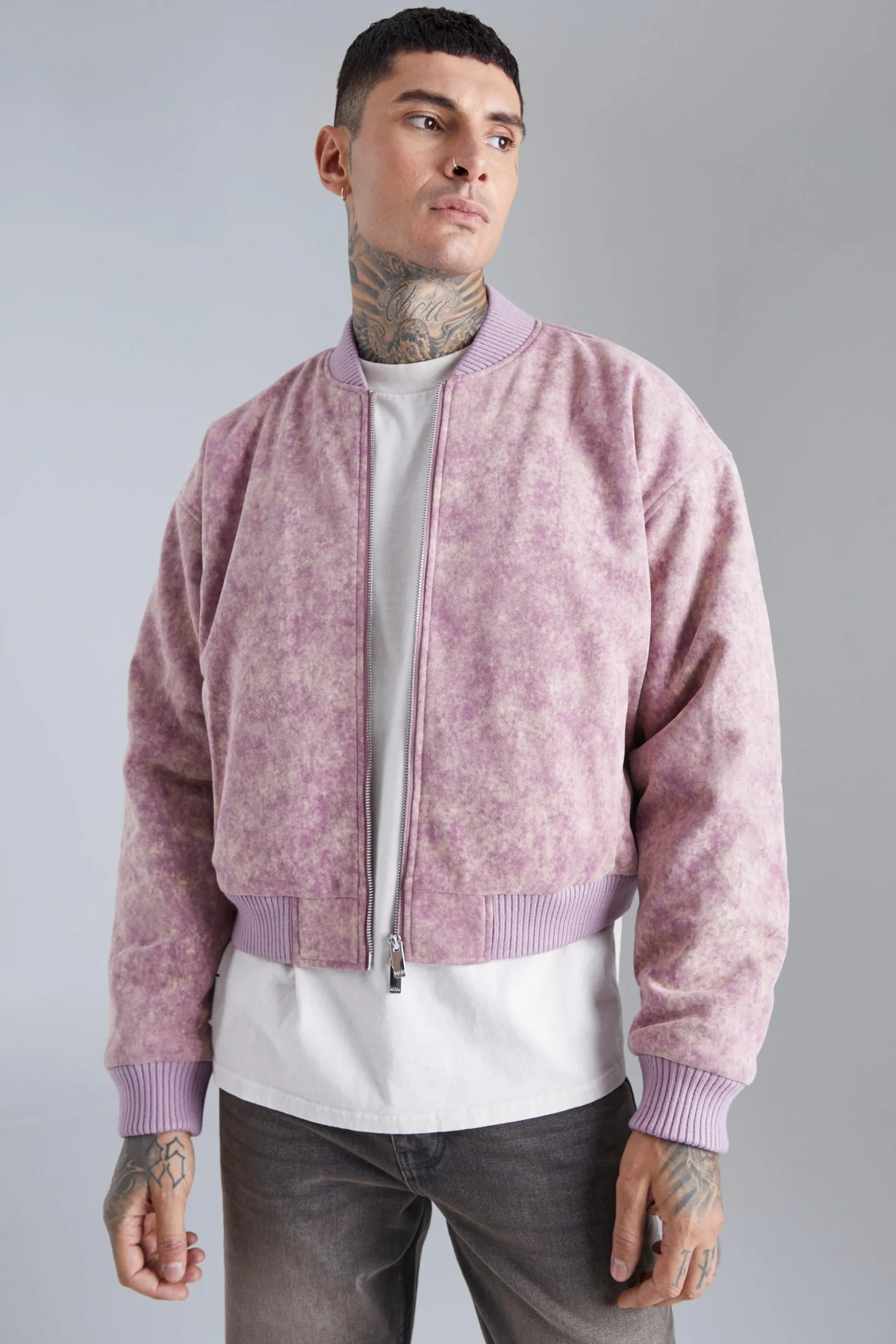 Boxy Acid Wash Bomber | BoohooMAN UK
