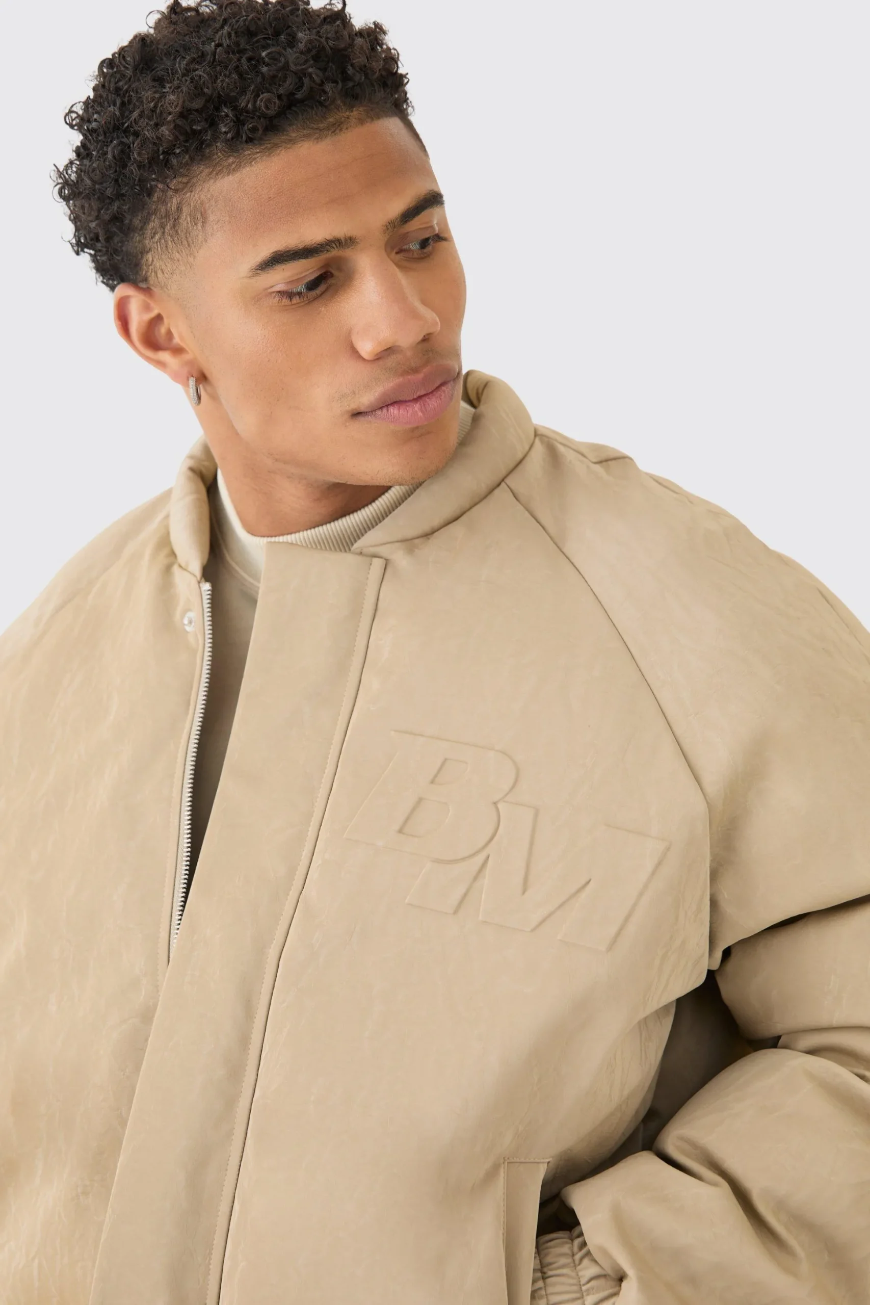 Boxy Bm Extreme Heavyweight Pu Padded Puffer In Taupe | BoohooMAN UK
