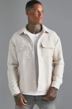 Boxy Boucle Heavyweight Overshirt | BoohooMAN UK