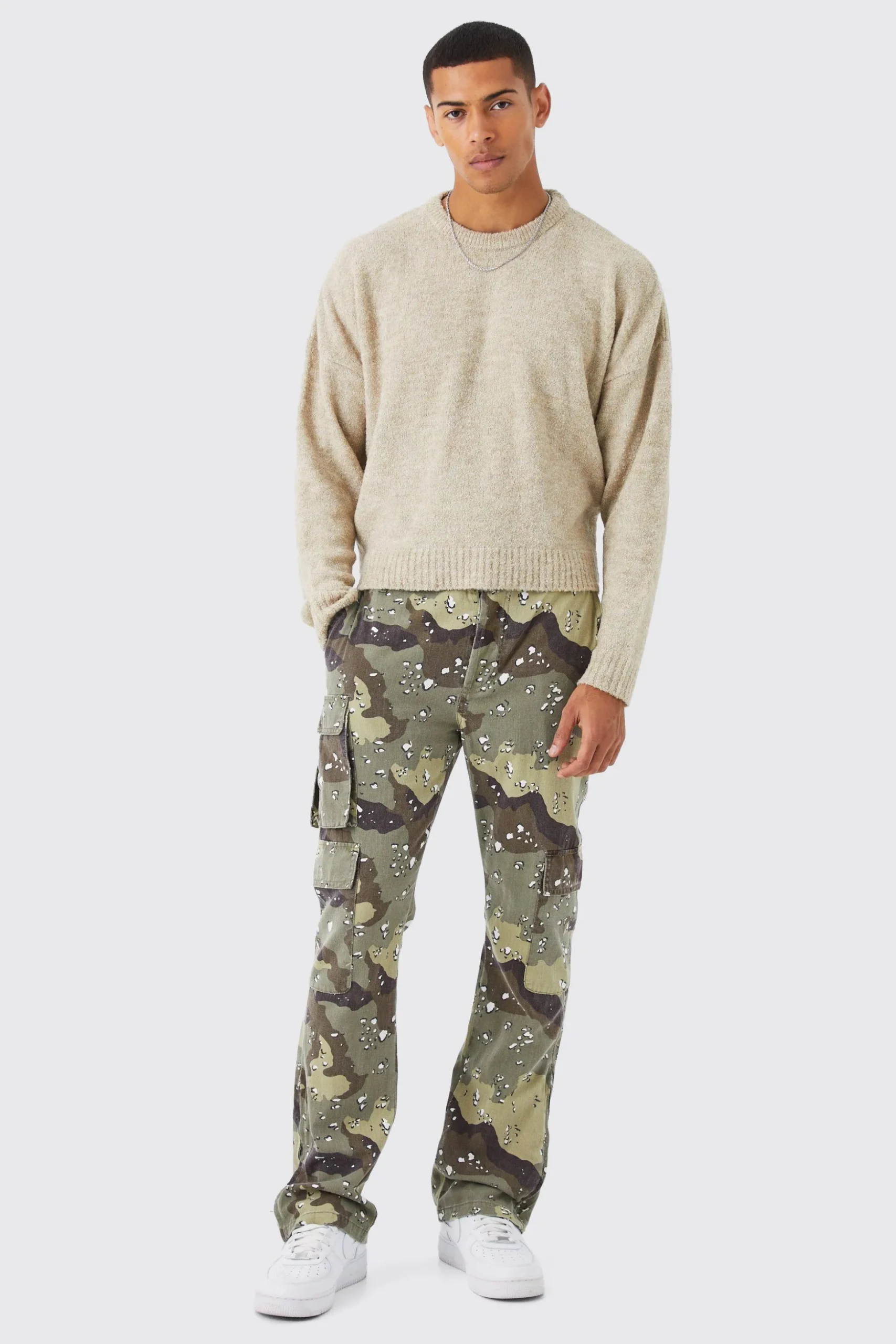 Boxy Boucle Knit Extended Neck Jumper | BoohooMAN UK