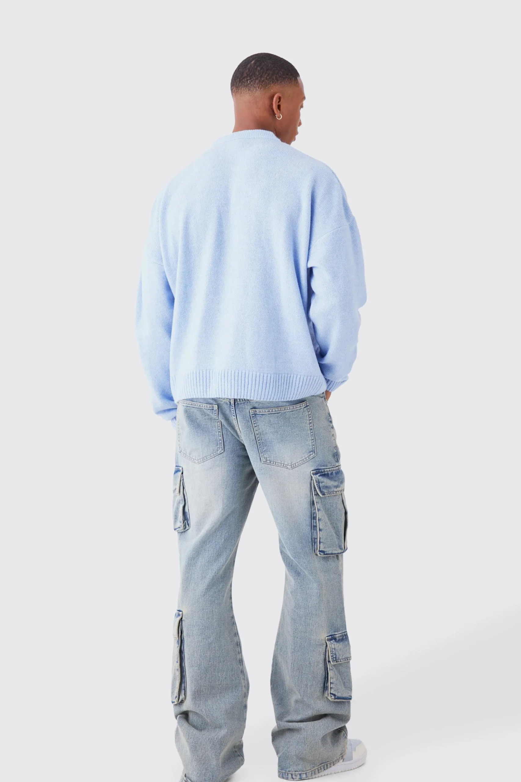 Boxy Brushed Extended Neck Knitted Jumper | BoohooMAN UK